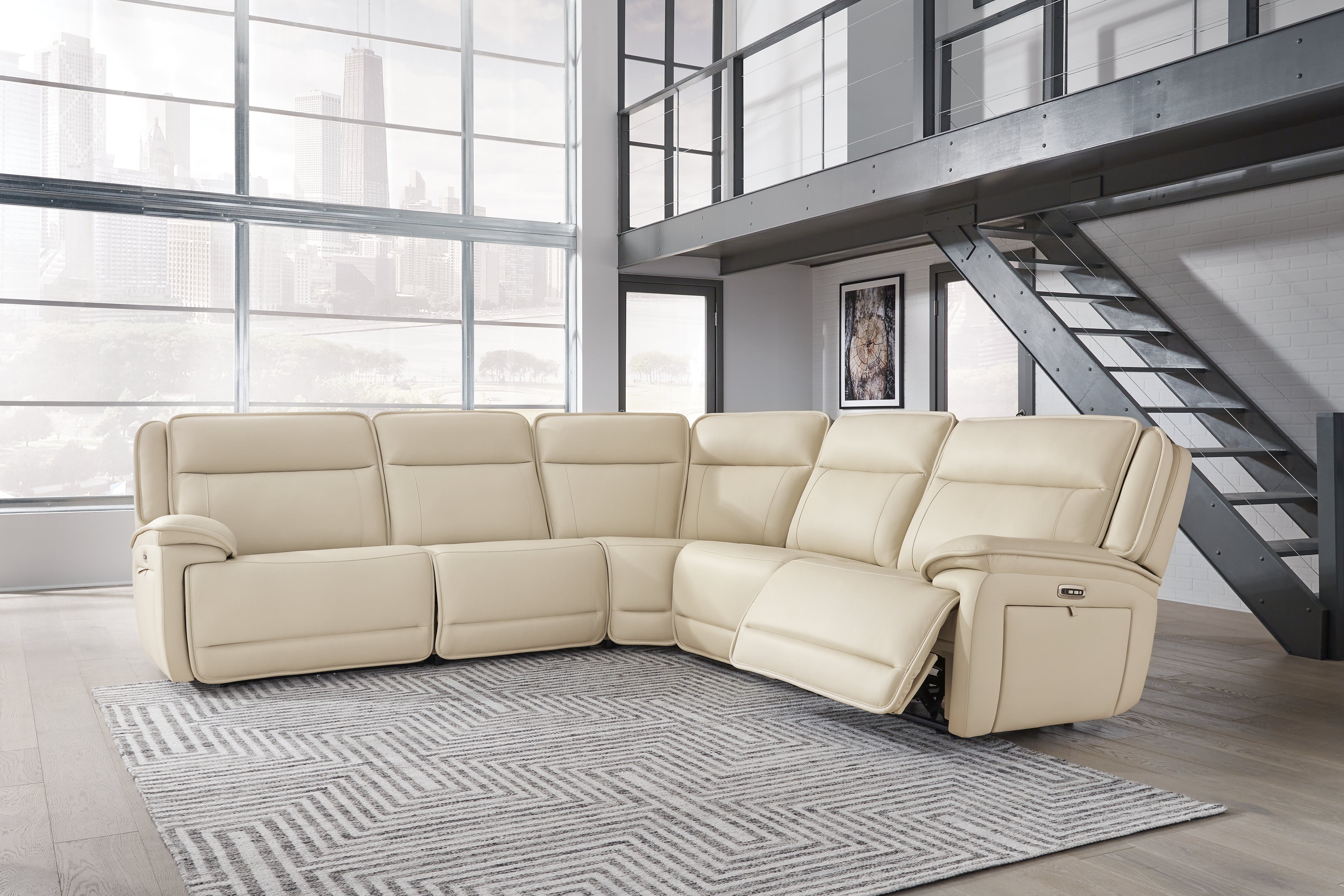 Leasing Furniture - Ashley Furniture - Double Deal Sectional - 5-Piece Power Reclining Sectional / Almond - U13001S2