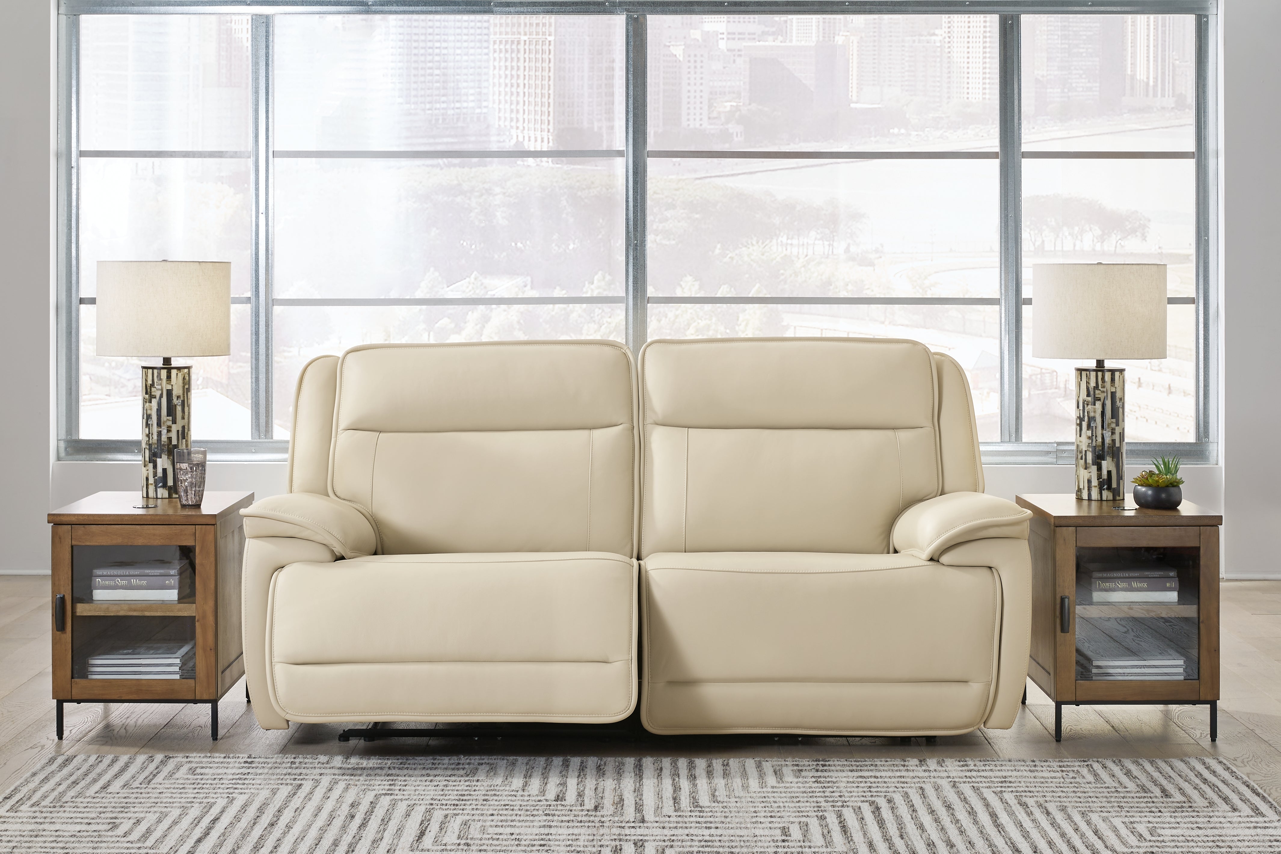 Leasing Furniture - Ashley Furniture - Double Deal Sectional - 2-Piece Power Reclining Loveseat Sectional / Almond - U13001S3