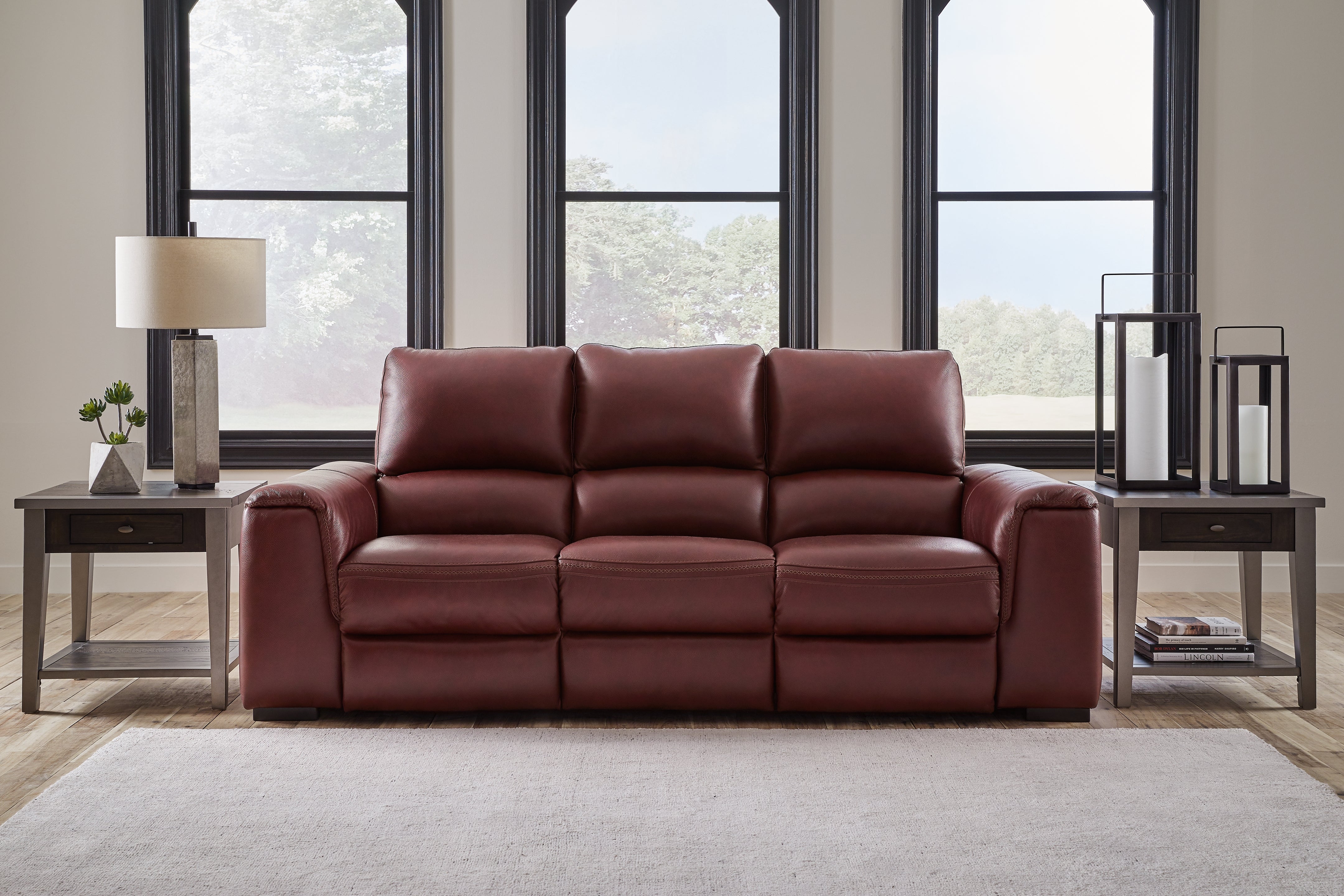 Leasing Furniture - Ashley Furniture - Alessandro Living Room - PWR REC Sofa with ADJ Headrest / Garnet - U2550115