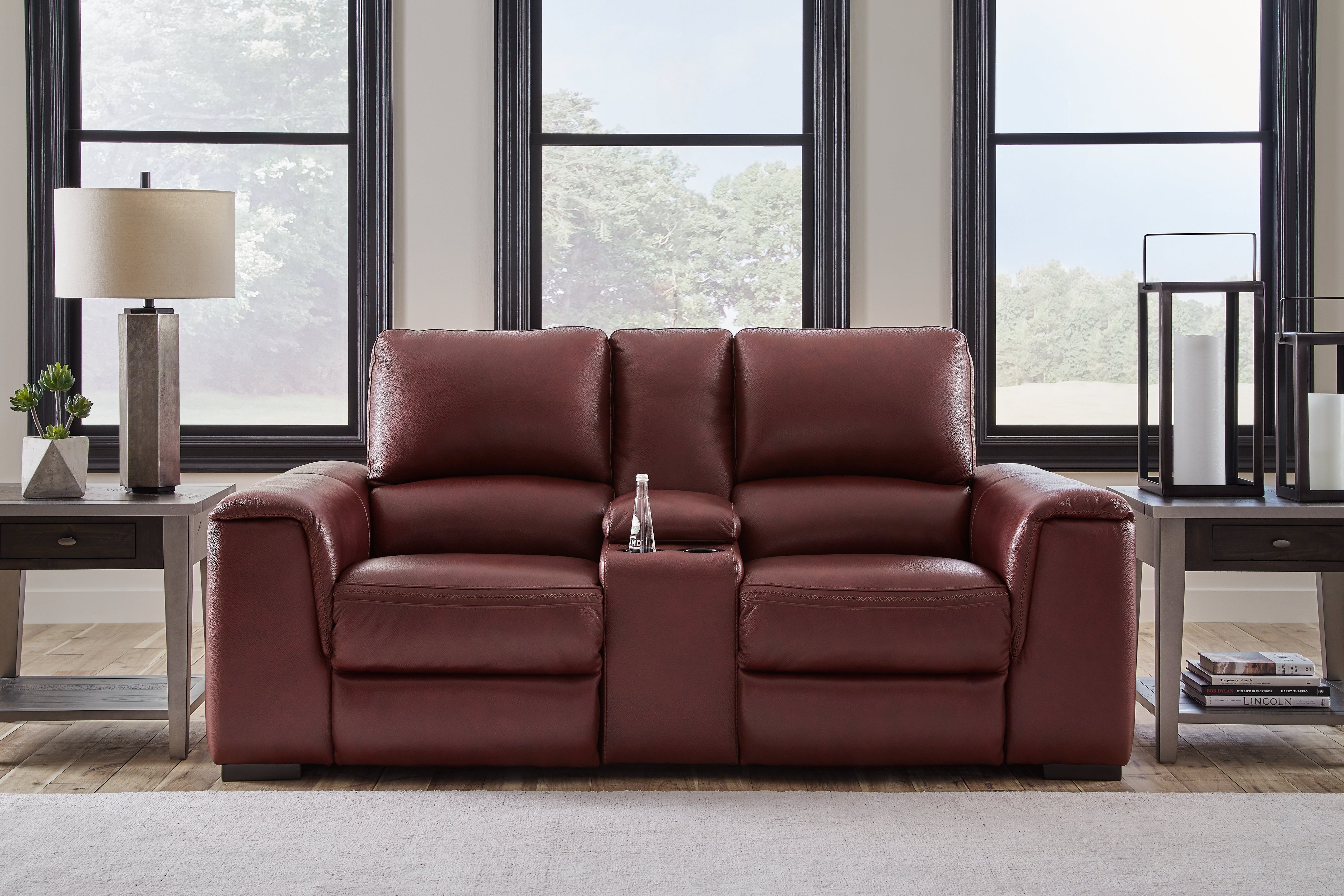 Leasing Furniture - Ashley Furniture - Alessandro Living Room - PWR REC Loveseat/CON/ADJ HDRST / Garnet - U2550118