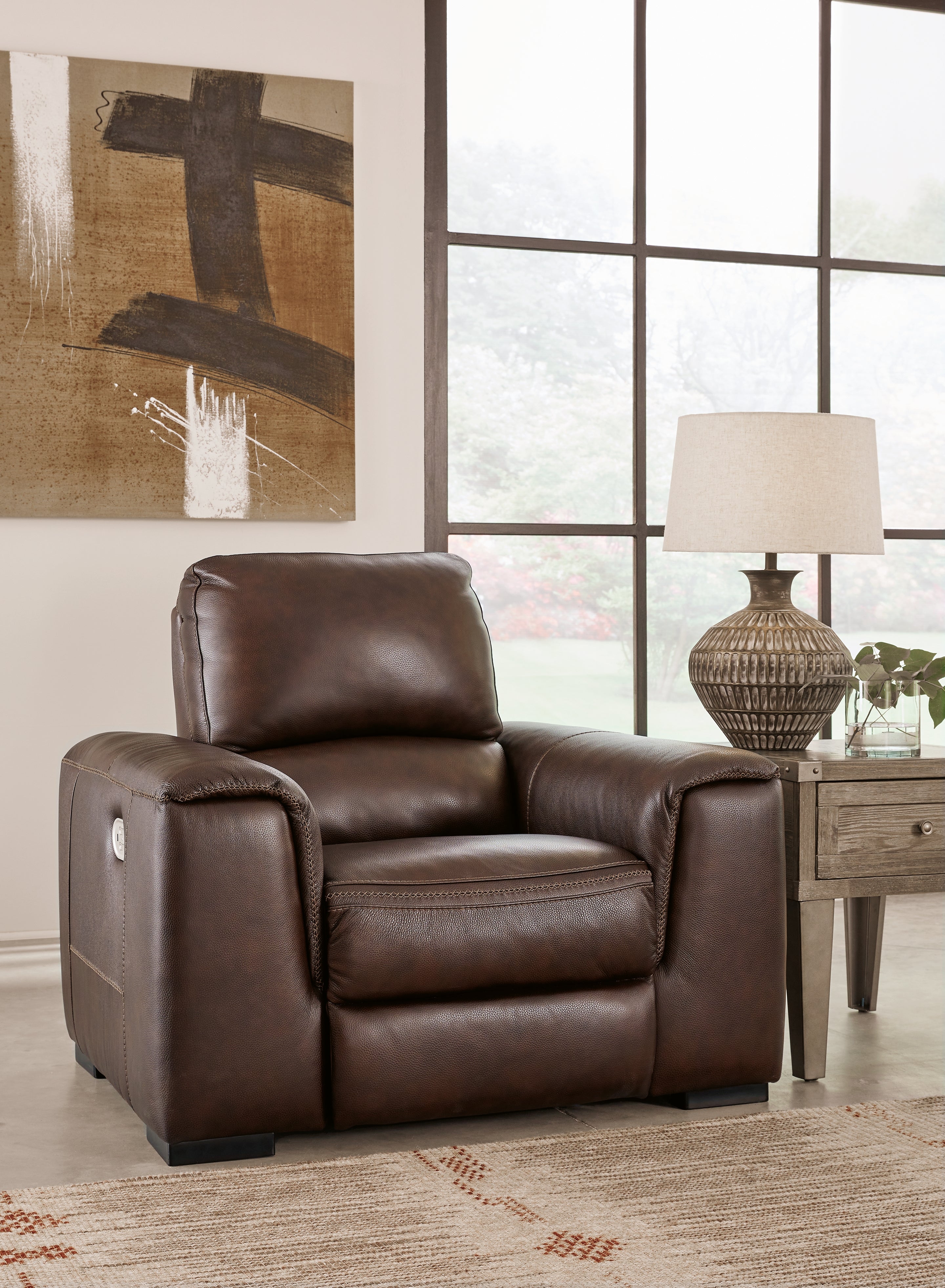Leasing Furniture - Ashley Furniture - Alessandro Living Room - PWR Recliner/ADJ Headrest / Walnut - U2550213