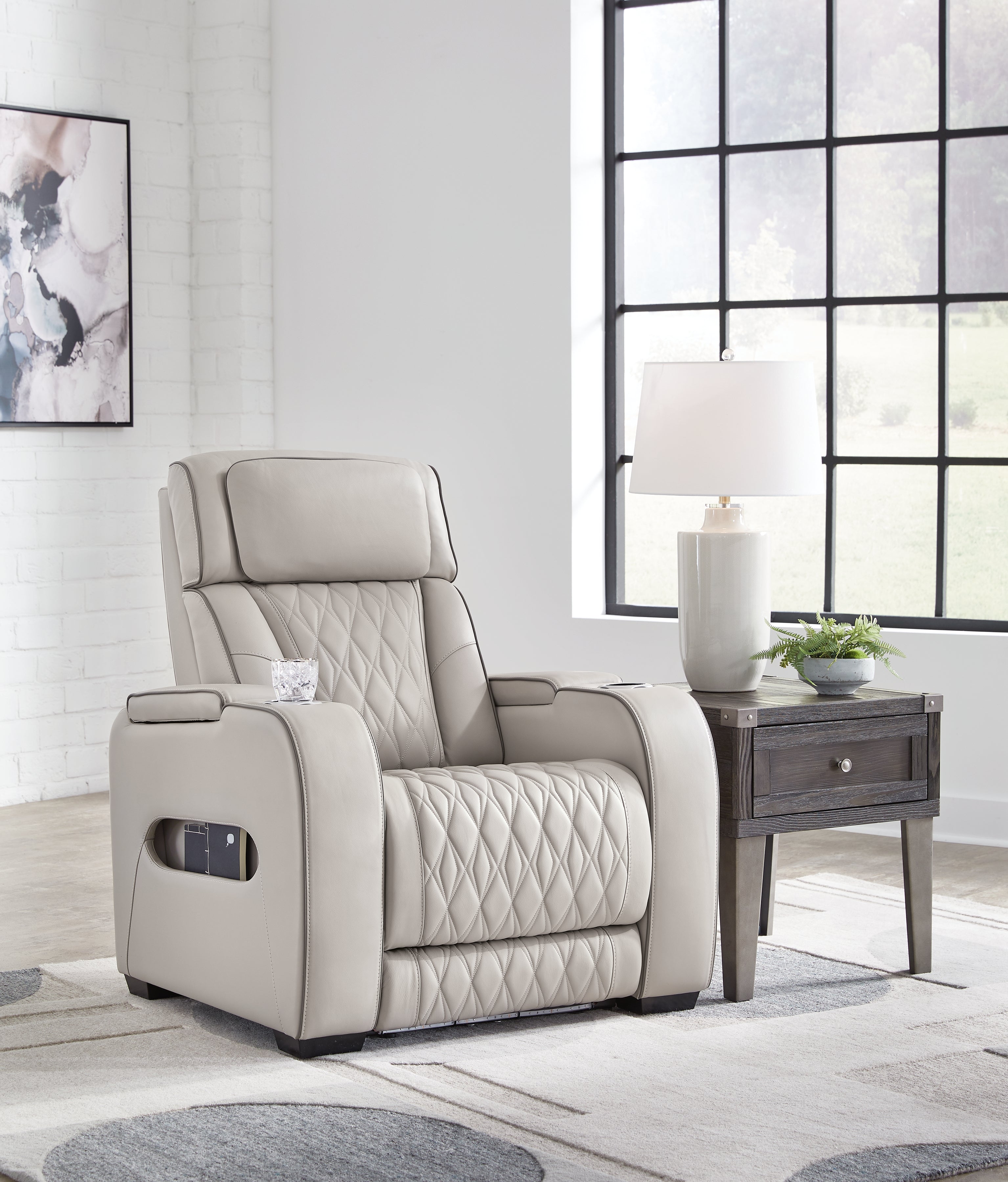 Leasing Furniture - Ashley Furniture - Boyington Living Room - PWR Recliner/ADJ Headrest / Gray - U2710513