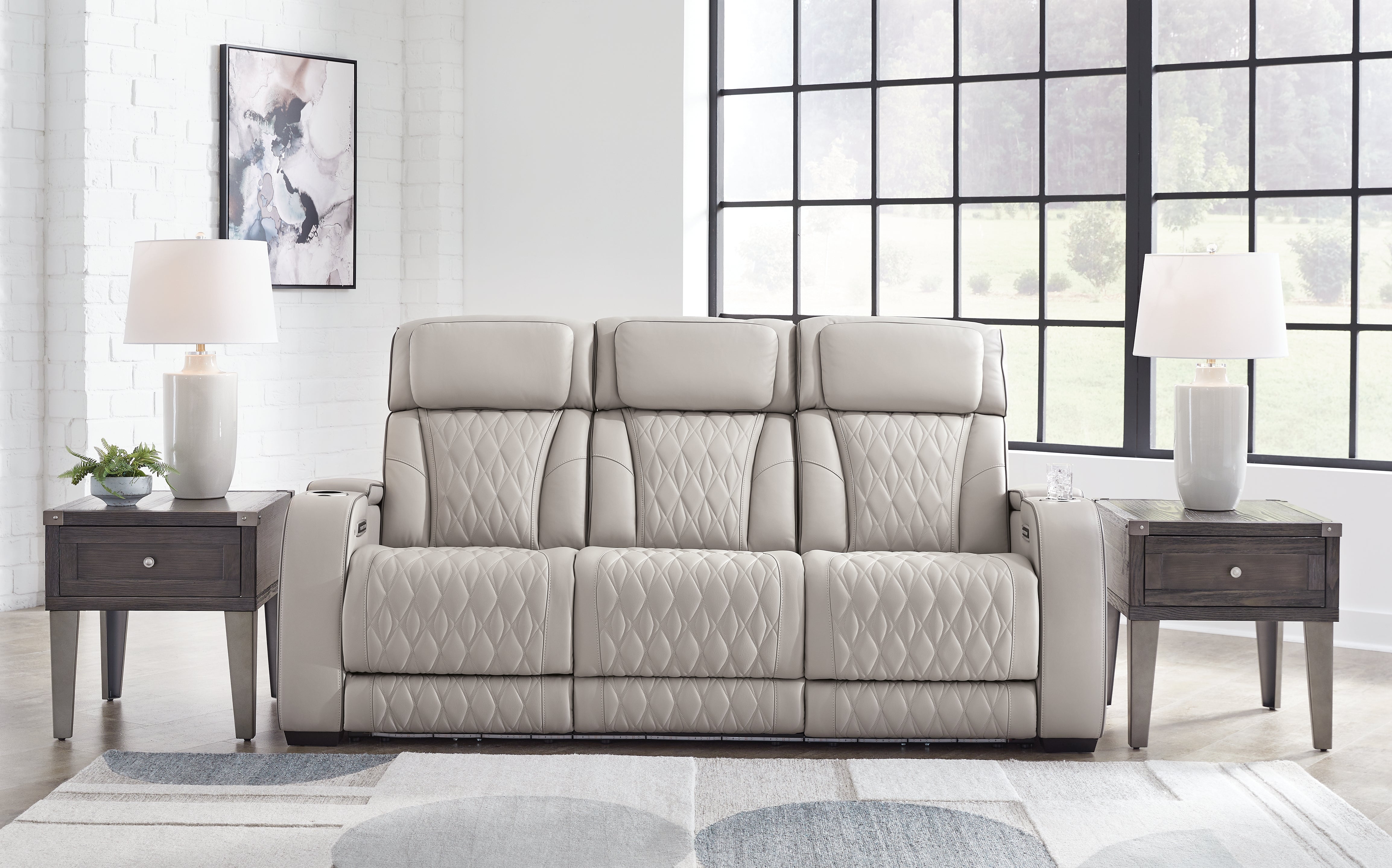 Leasing Furniture - Ashley Furniture - Boyington Living Room - PWR REC Sofa with ADJ Headrest / Gray - U2710515