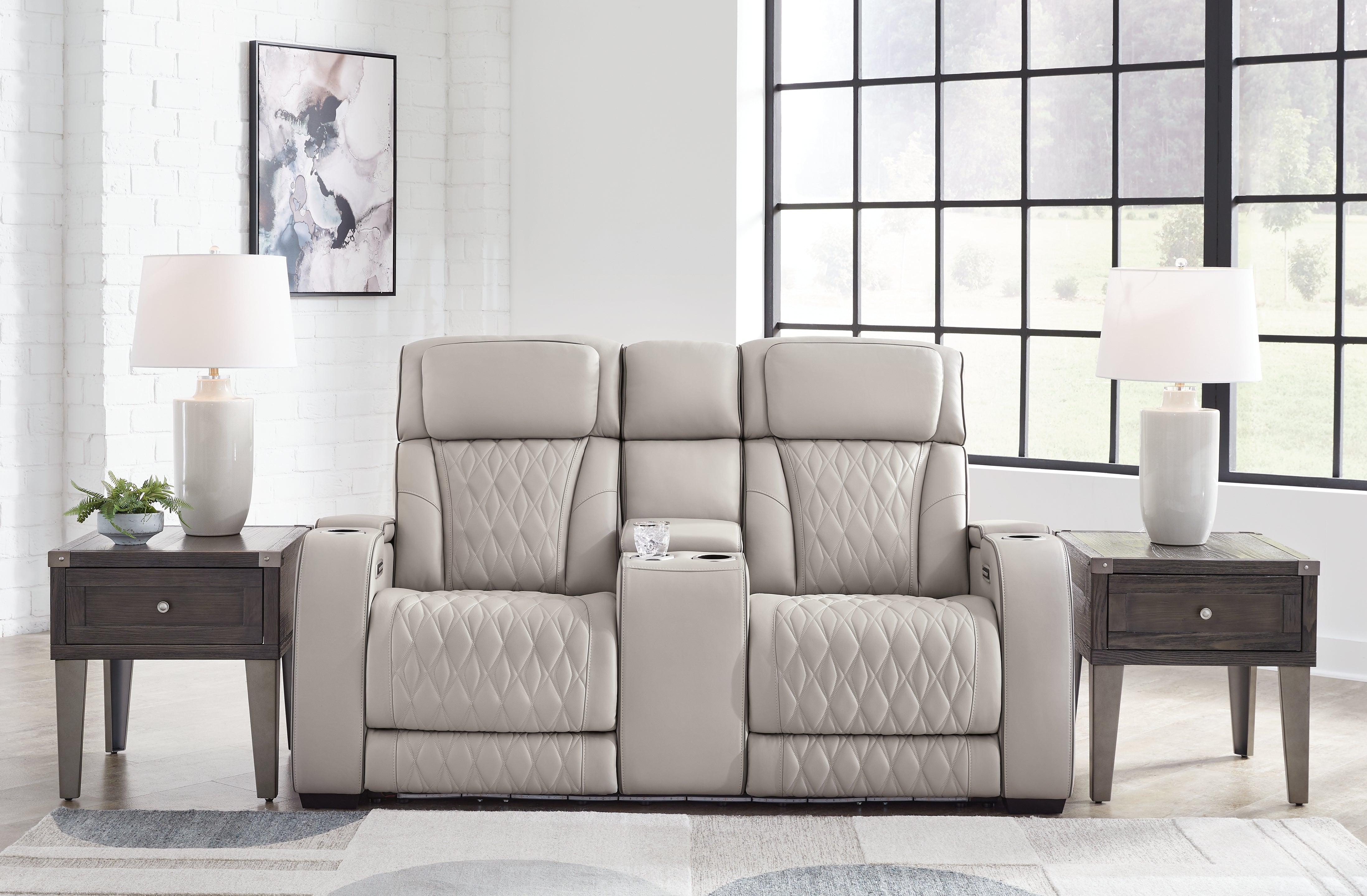 Leasing Furniture - Ashley Furniture - Boyington Living Room - PWR REC Loveseat/CON/ADJ HDRST / Gray - U2710518