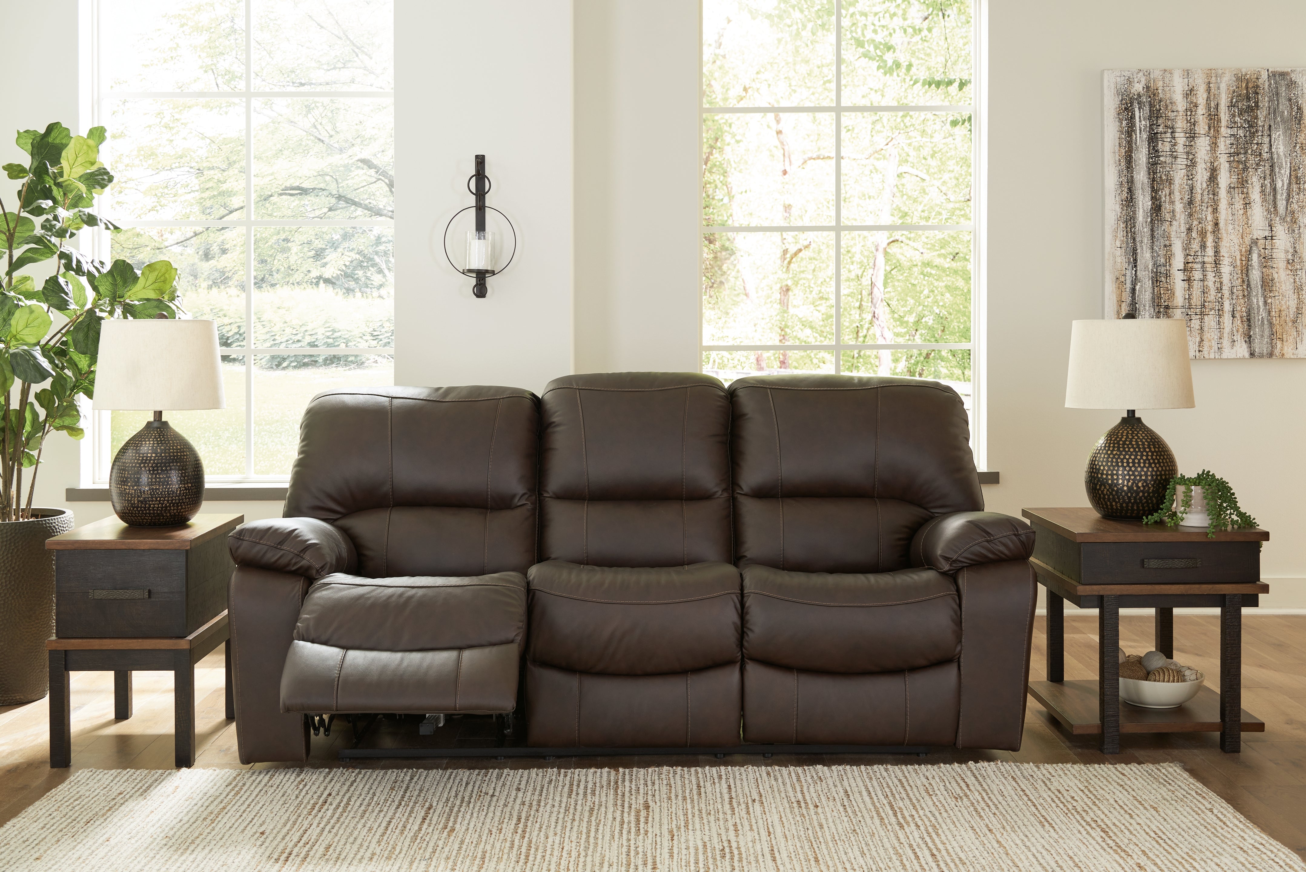 Leasing Furniture - Ashley Furniture - Leesworth Living Room - Reclining Power Sofa / Dark Brown - U4380887