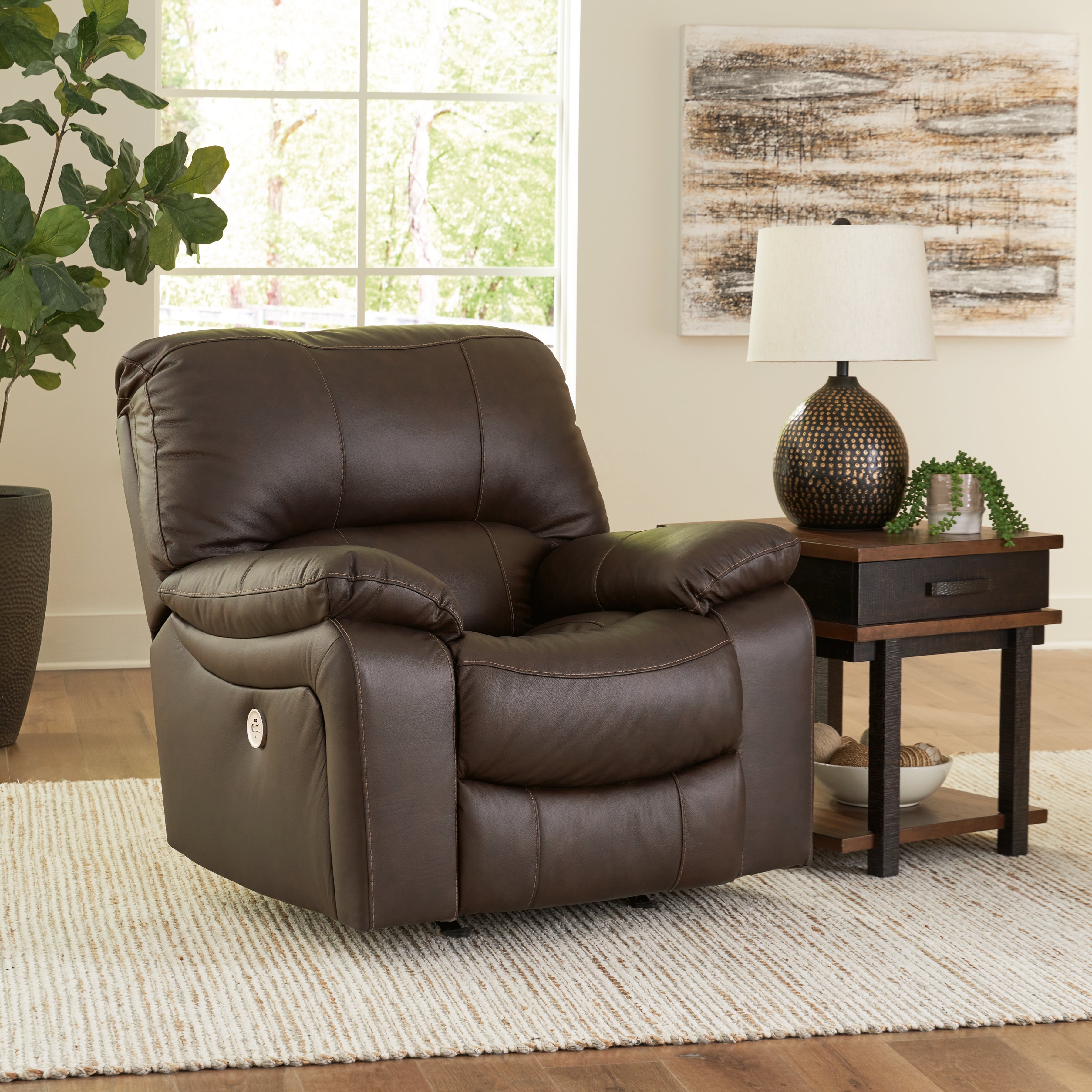 Leasing Furniture - Ashley Furniture - Leesworth Living Room - Power Rocker Recliner / Dark Brown - U4380898