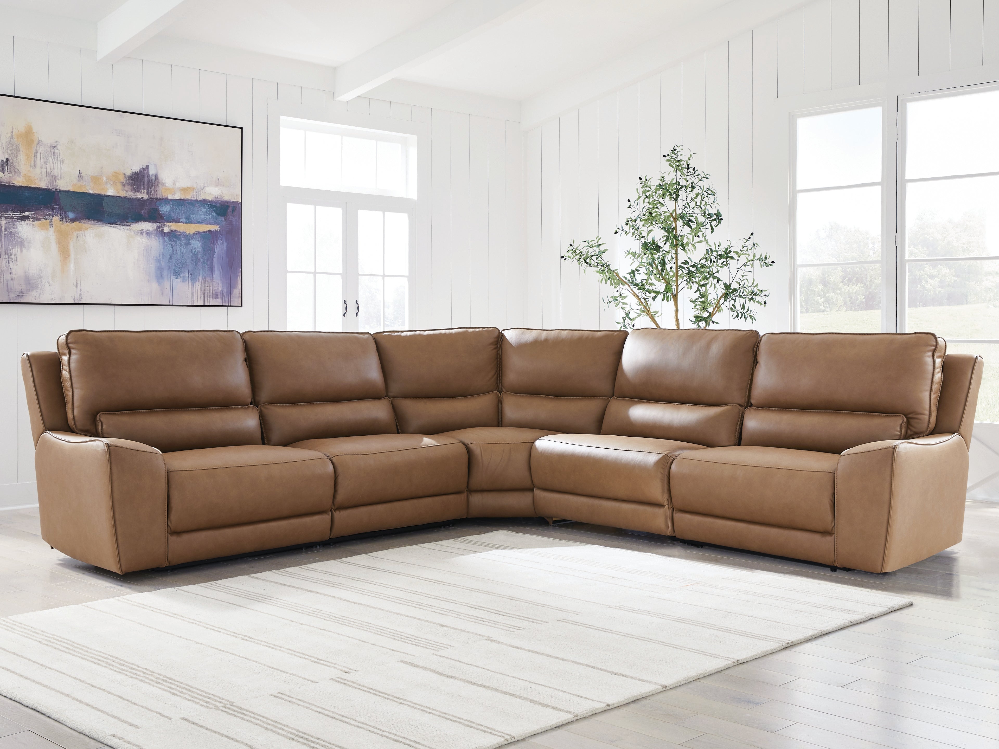 Leasing Furniture - Ashley Furniture - DeepWakes Sectional - 5-Piece Power Reclining Sectional / Caramel - PCU62606S8