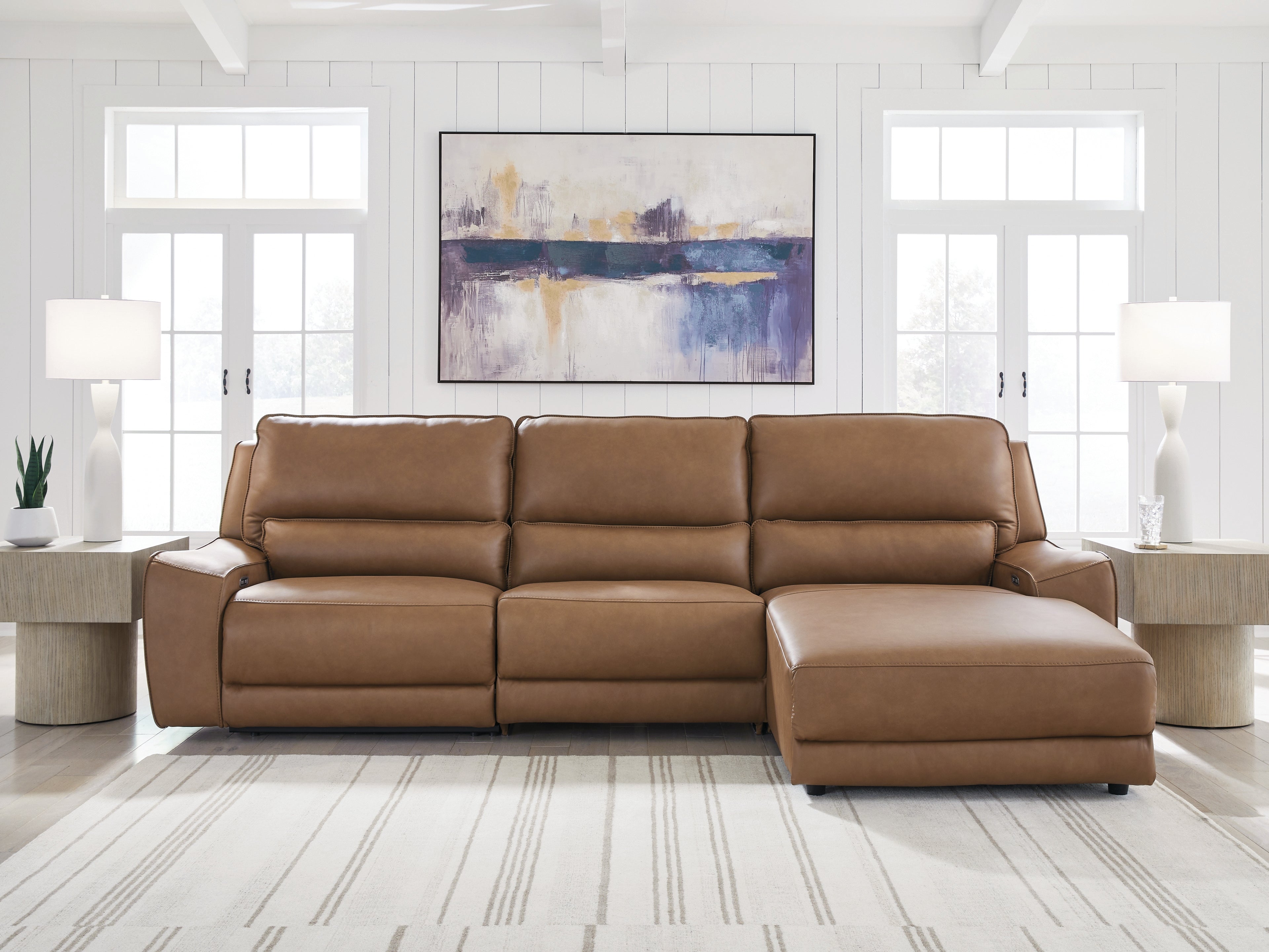 Leasing Furniture - Ashley Furniture - DeepWakes Sectional - 3-Piece Reclining Sofa Chaise / Caramel - PCU62606S22