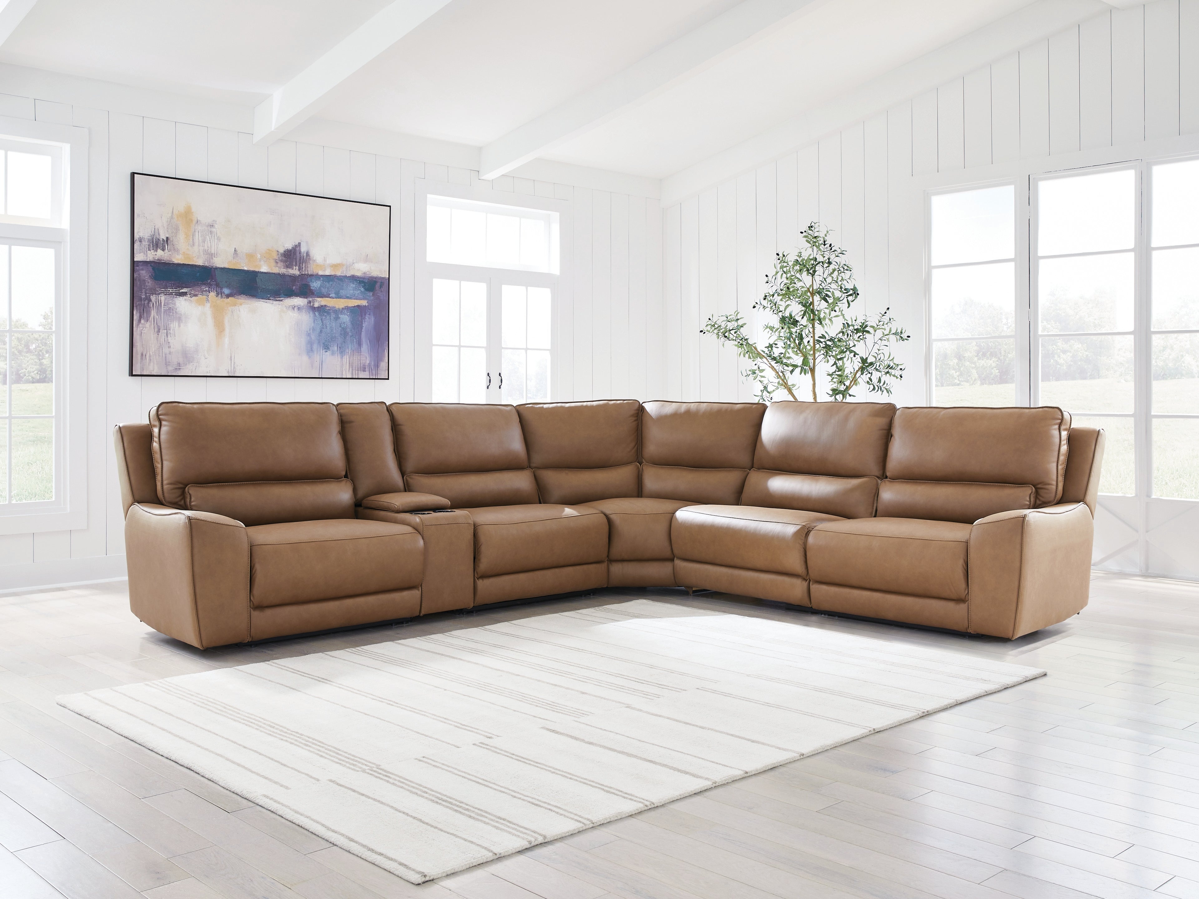 Leasing Furniture - Ashley Furniture - DeepWakes Sectional - 6-Piece Reclining Sectional with Storage Console / Caramel - PCU62606S36