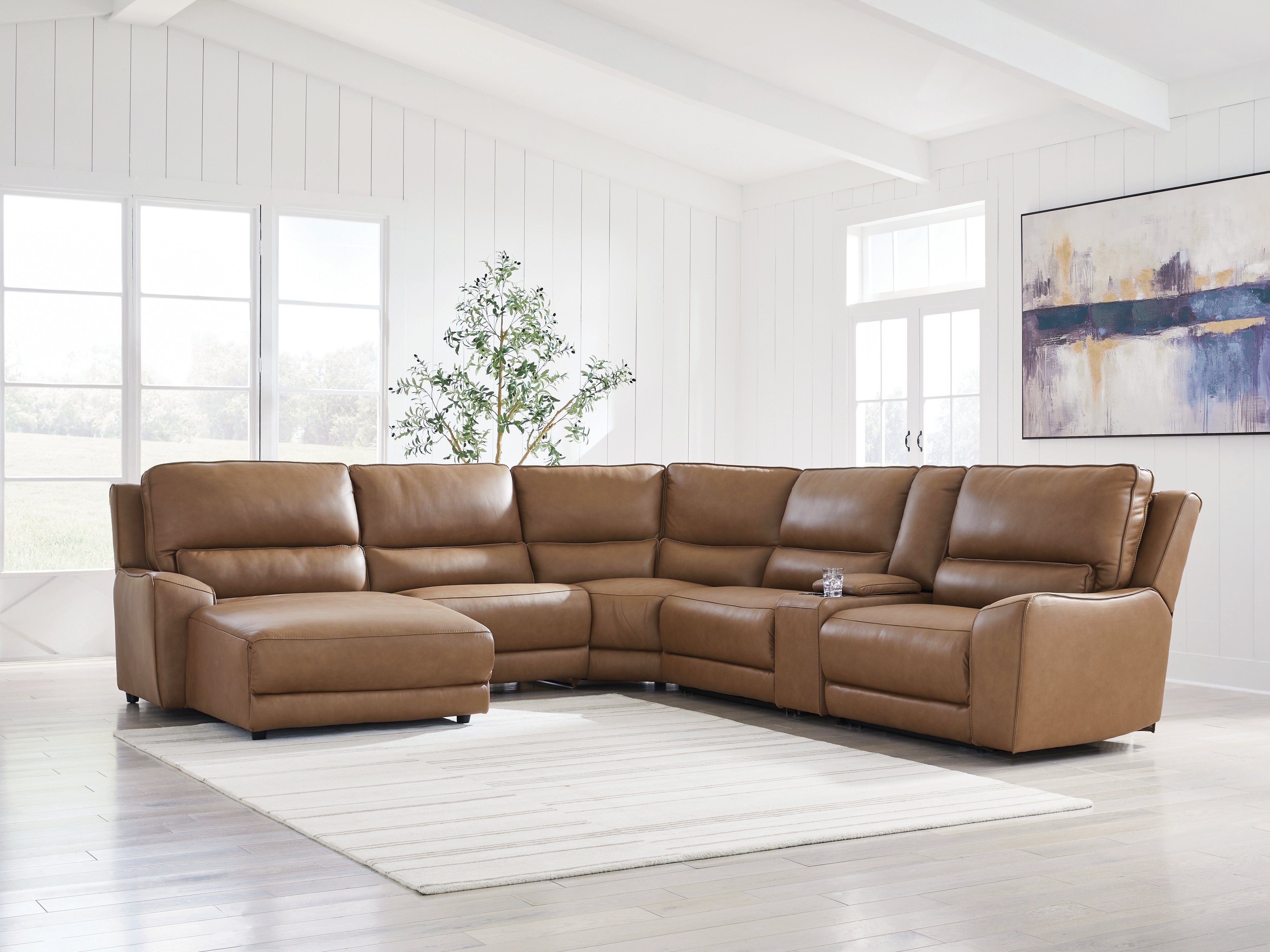 Leasing Furniture - Ashley Furniture - DeepWakes Sectional - 6-Piece Power Reclining Sectional with Chaise / Caramel - PCU62606S19