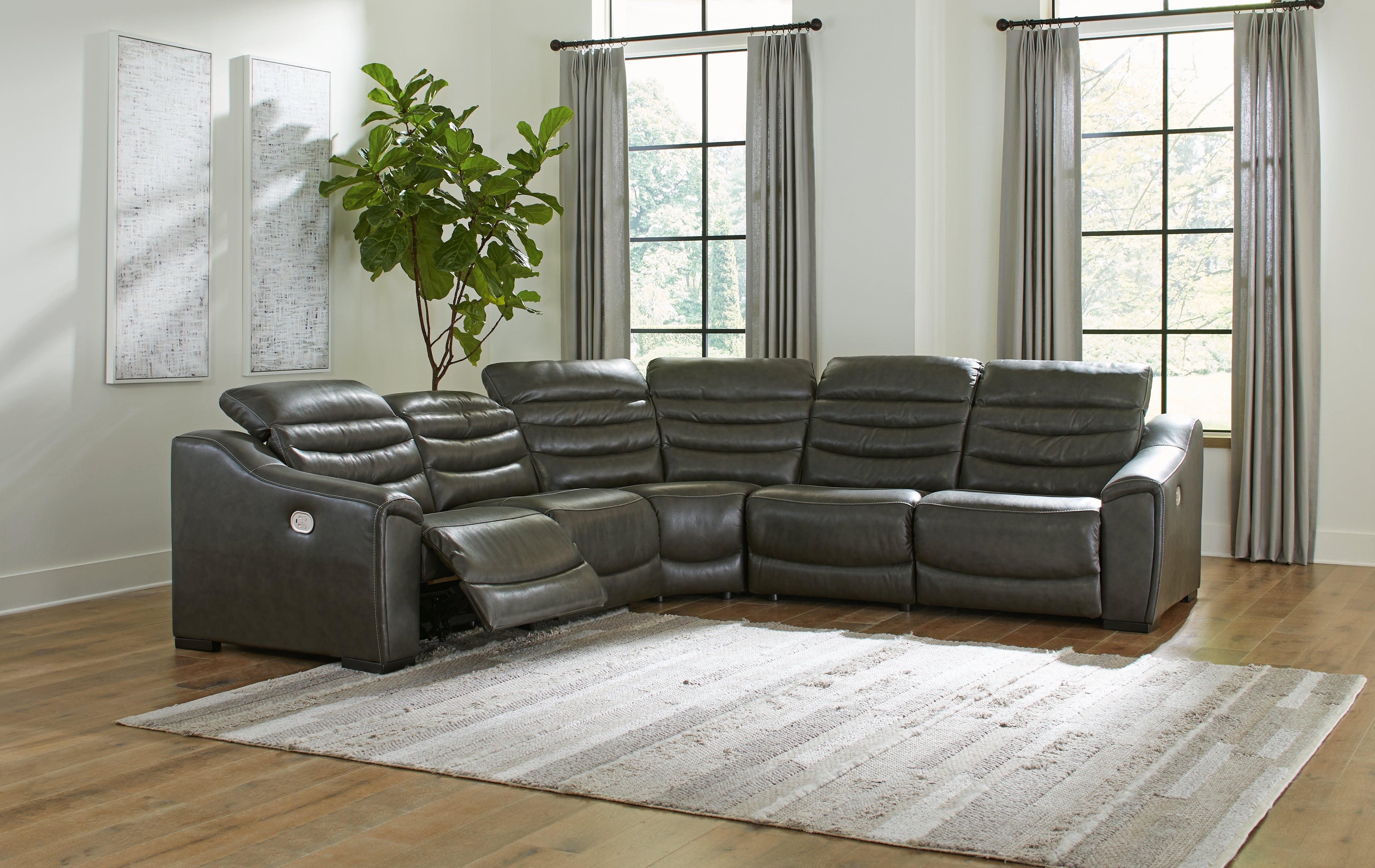 Leasing Furniture - Ashley Furniture - Center Line Sectional - 5-Piece Power Reclining Sectional / Dark Gray - U63404S3