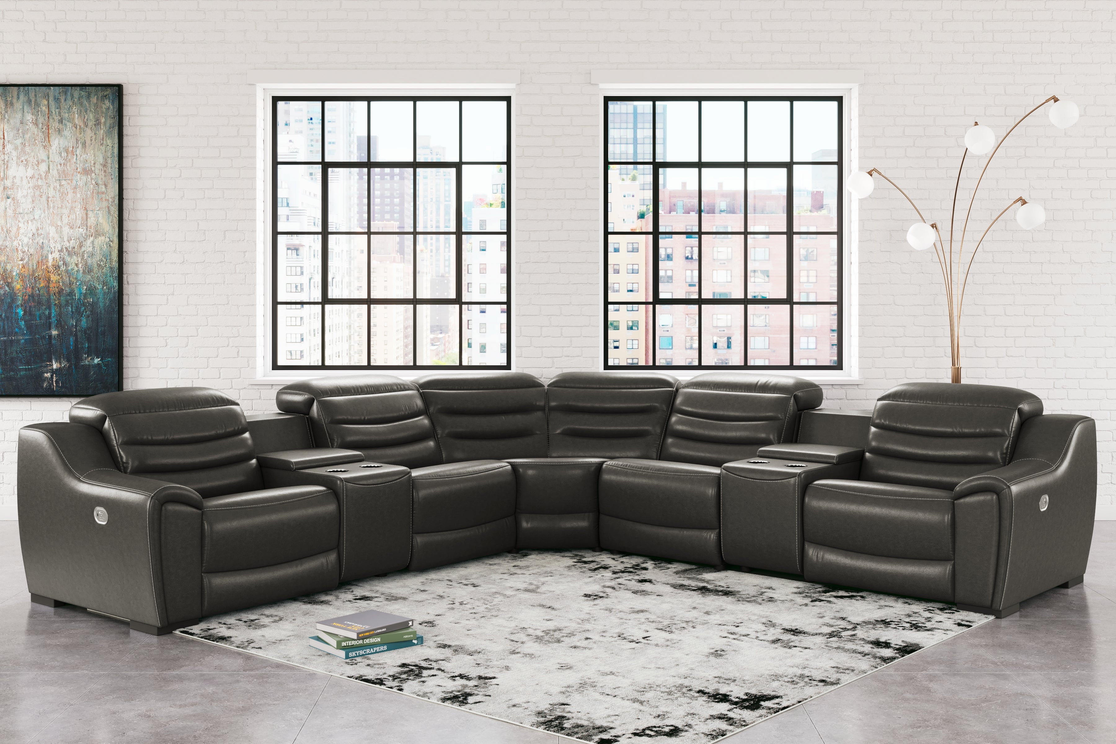 Leasing Furniture - Ashley Furniture - Center Line Sectional - 7-Piece Power Reclining Sectional / Dark Gray - U63404S7