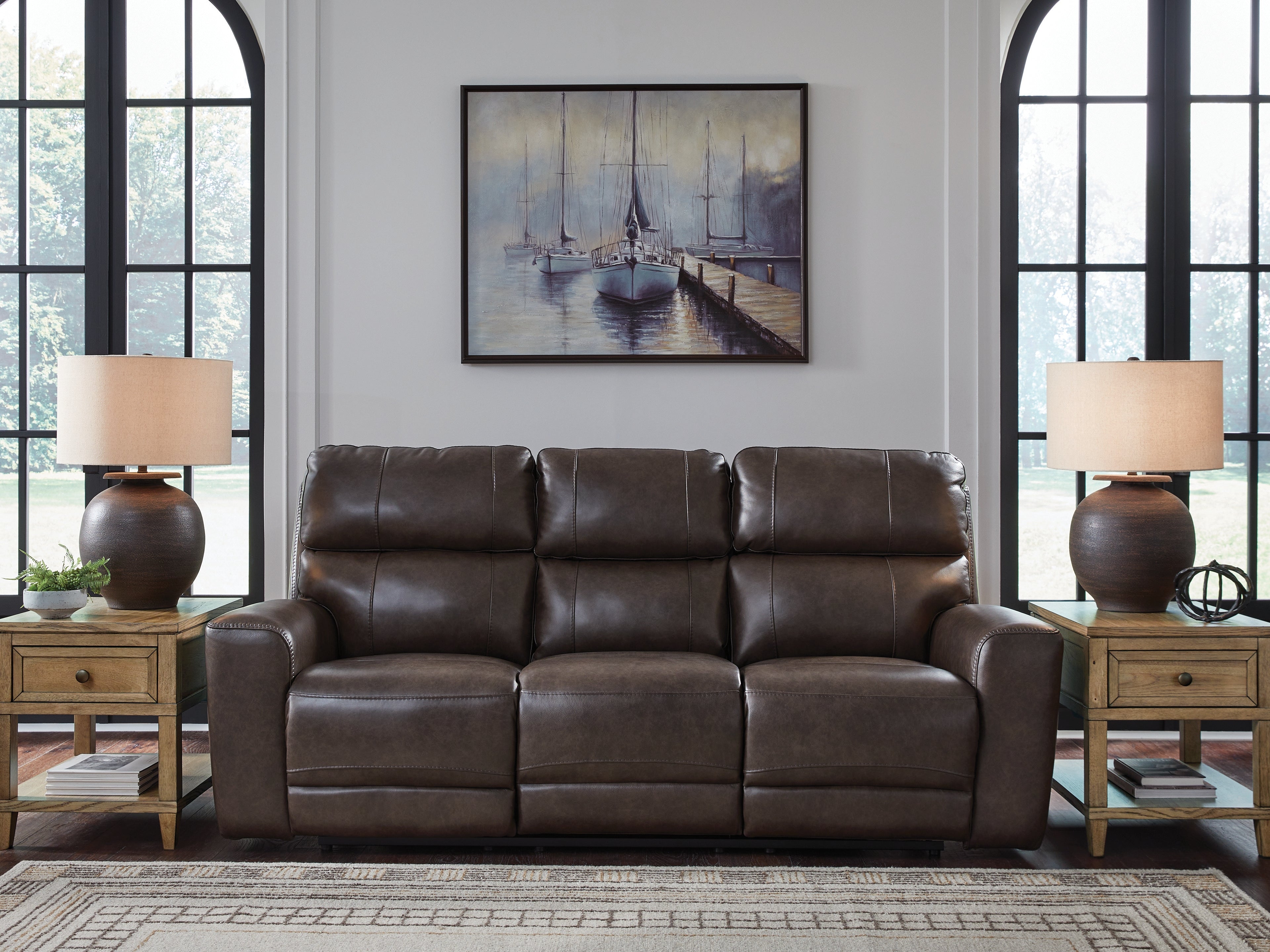 Leasing Furniture - Ashley Furniture - Crossplex Living Room - PWR REC Sofa with ADJ Headrest / Smoke - PCU6450615