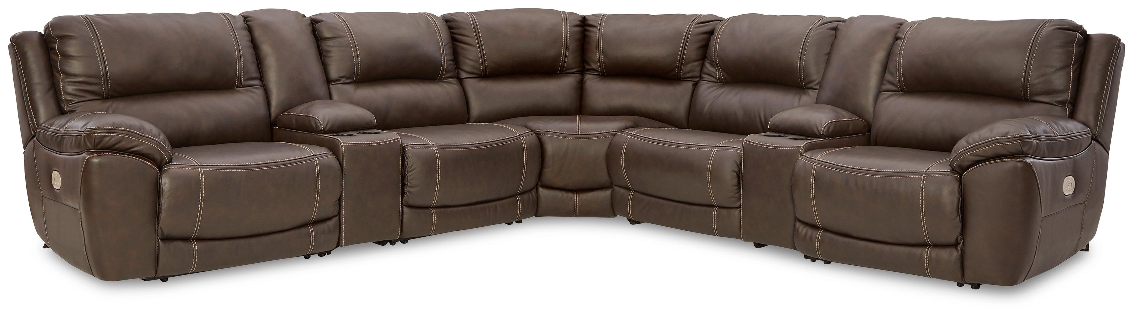 Leasing Furniture - Ashley Furniture - Dunleith Sectional - 7-Piece Power Reclining Sectional / Chocolate - U71604S7