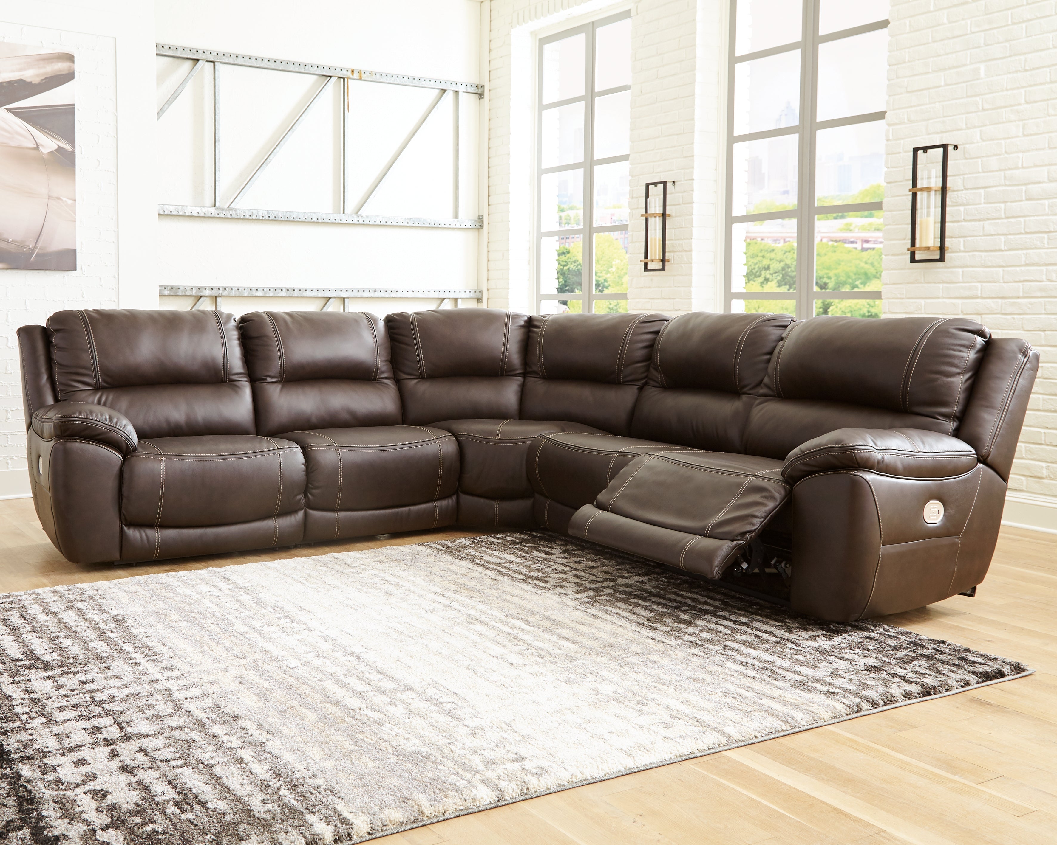 Leasing Furniture - Ashley Furniture - Dunleith Sectional - 5-Piece Power Reclining Sectional / Chocolate - U71604S1