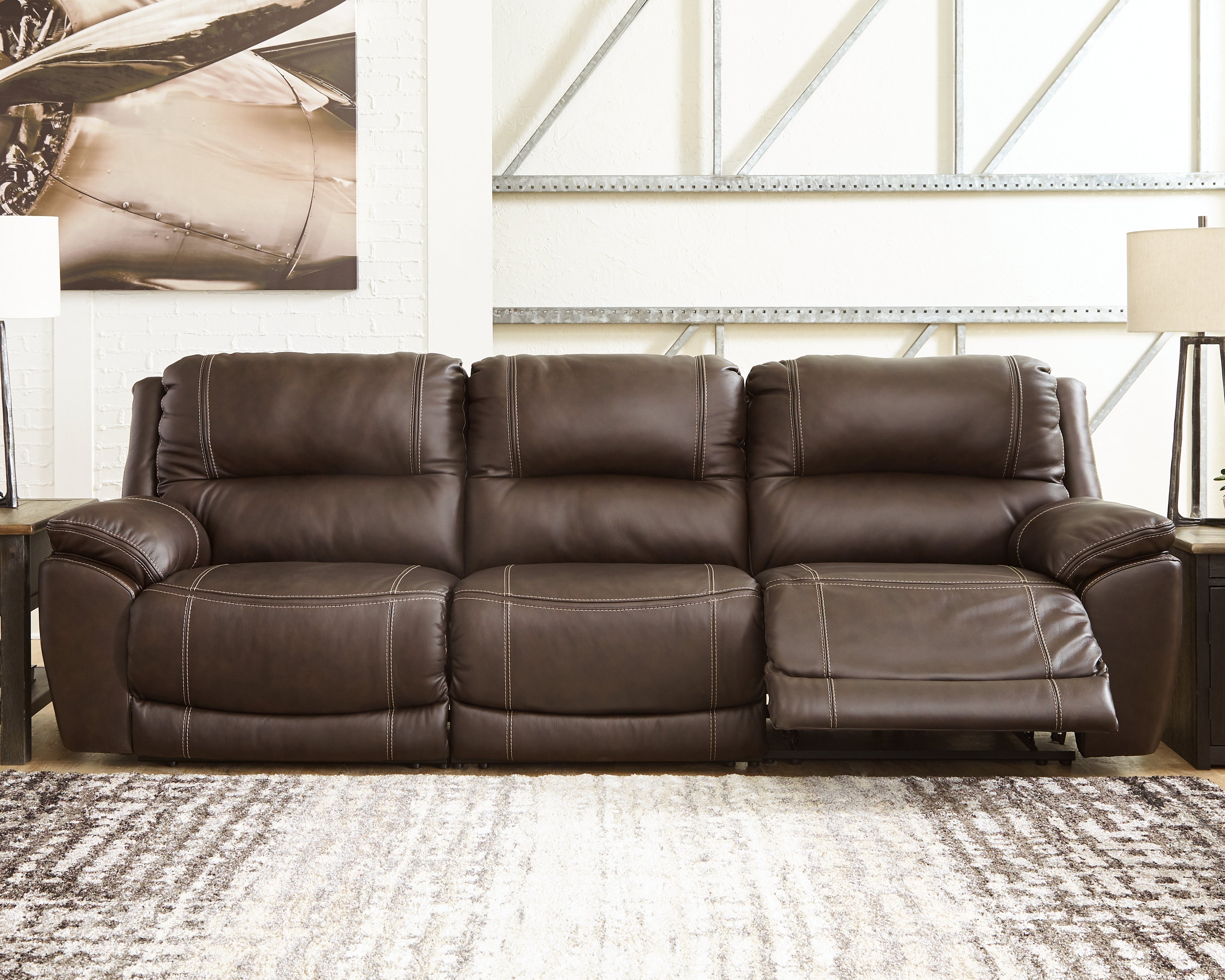 Leasing Furniture - Ashley Furniture - Dunleith Sectional - 3-Piece Power Reclining Sofa / Chocolate - U71604S5