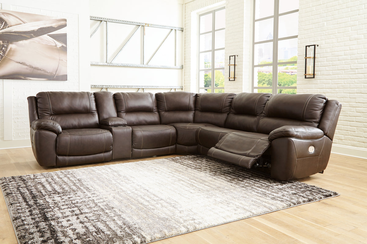 Leasing Furniture - Ashley Furniture - Dunleith Sectional - 3-Piece Power Reclining Loveseat with Console / Chocolate - U71604S4