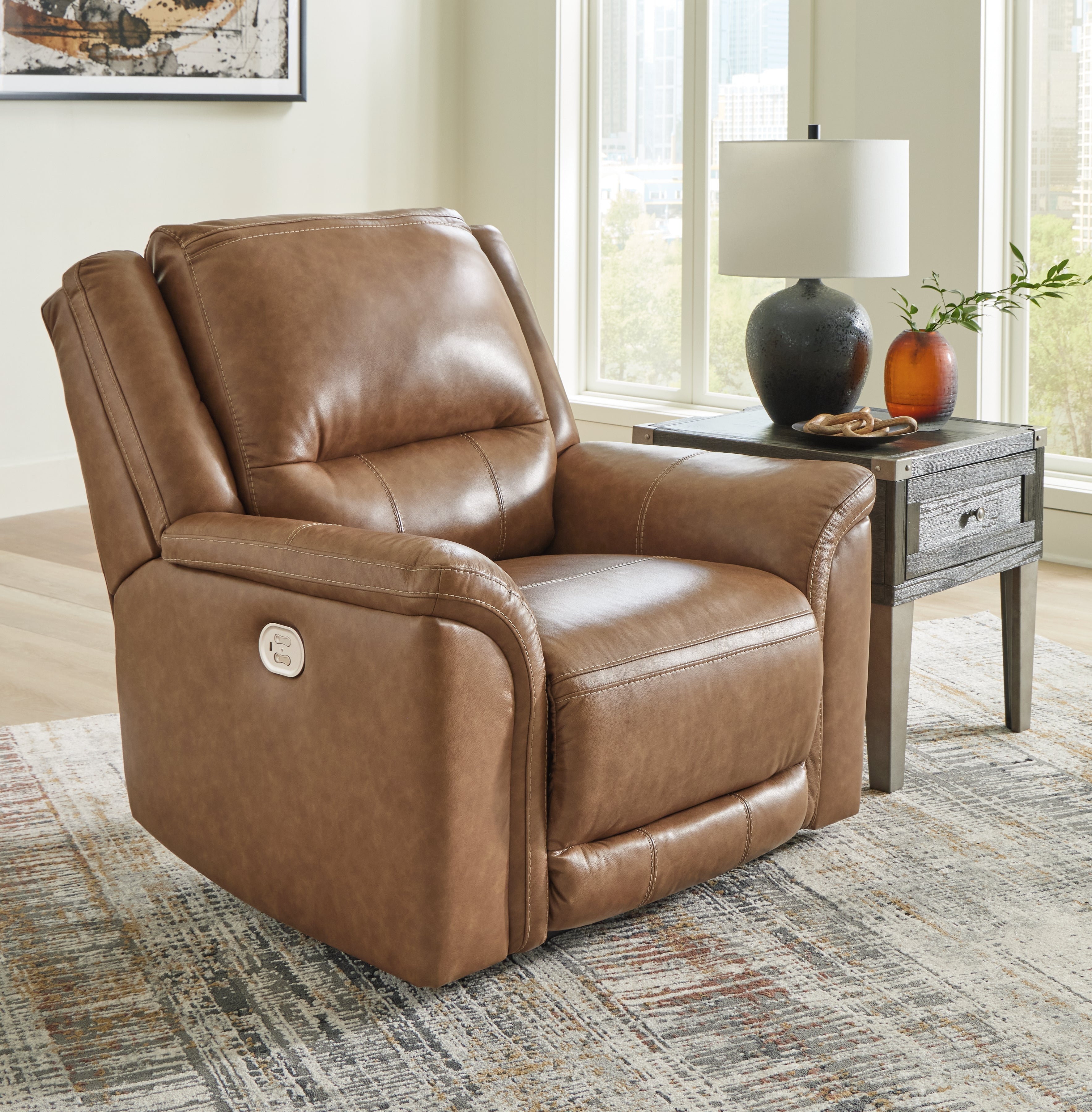 Leasing Furniture - Ashley Furniture - Trasimeno Living Room - PWR Recliner/ADJ Headrest / Caramel - U8281513