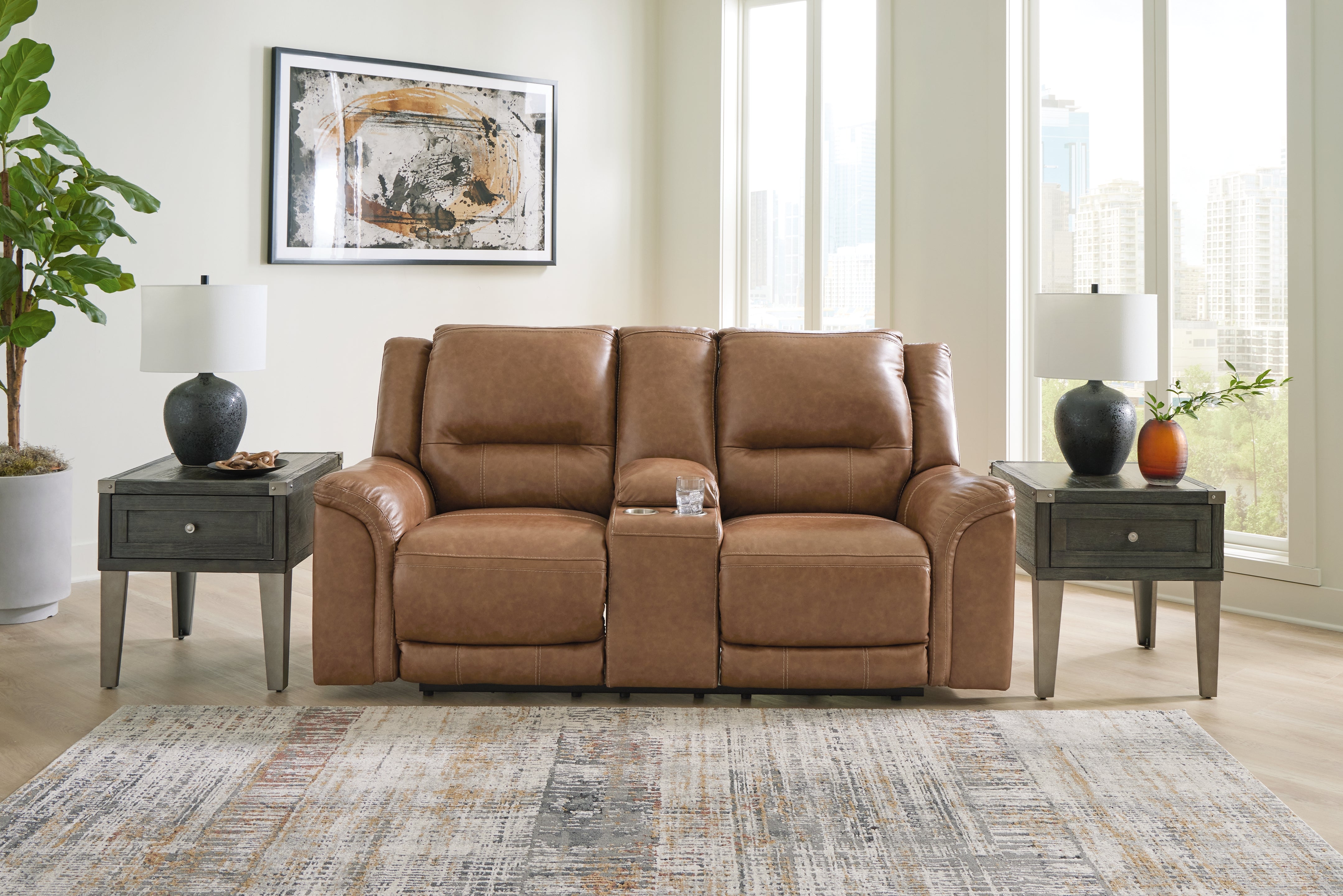 Leasing Furniture - Ashley Furniture - Trasimeno Living Room - PWR REC Loveseat/CON/ADJ HDRST / Caramel - U8281518