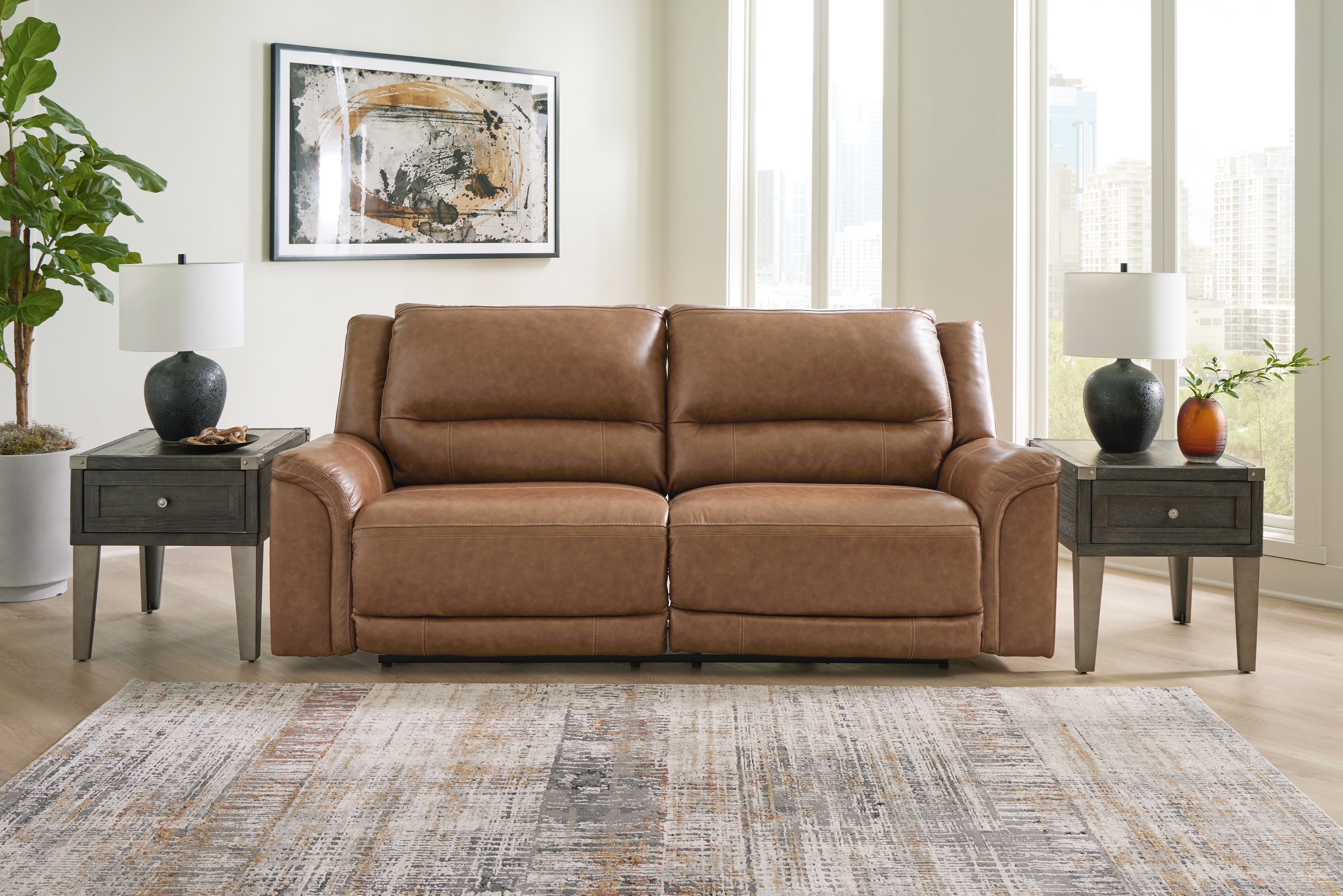 Leasing Furniture - Ashley Furniture - Trasimeno Living Room - 2 Seat PWR REC Sofa ADJ HDREST / Caramel - U8281547