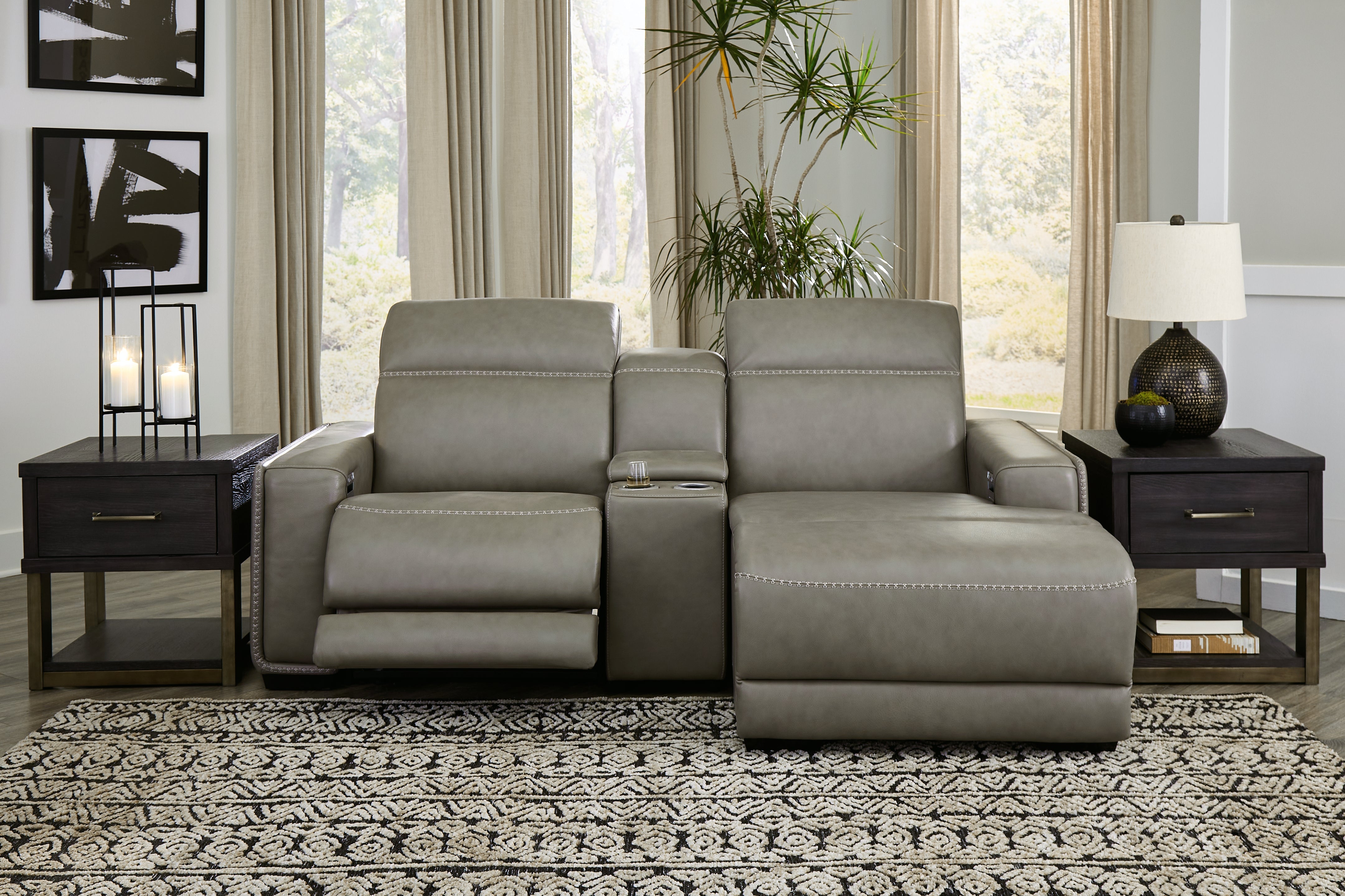 Leasing Furniture - Ashley Furniture - Correze Sectional - 3-Piece Power Reclining Sectional with Chaise / Gray - U94202S11
