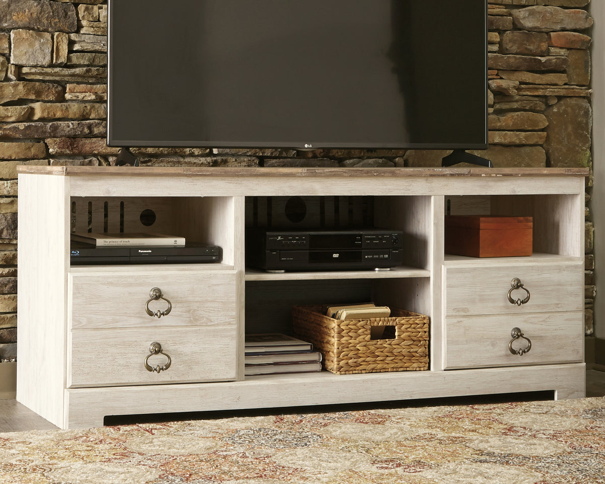 Leasing Furniture - Ashley Furniture - Willowton TV Stand - 64" / Whitewash - W267-68