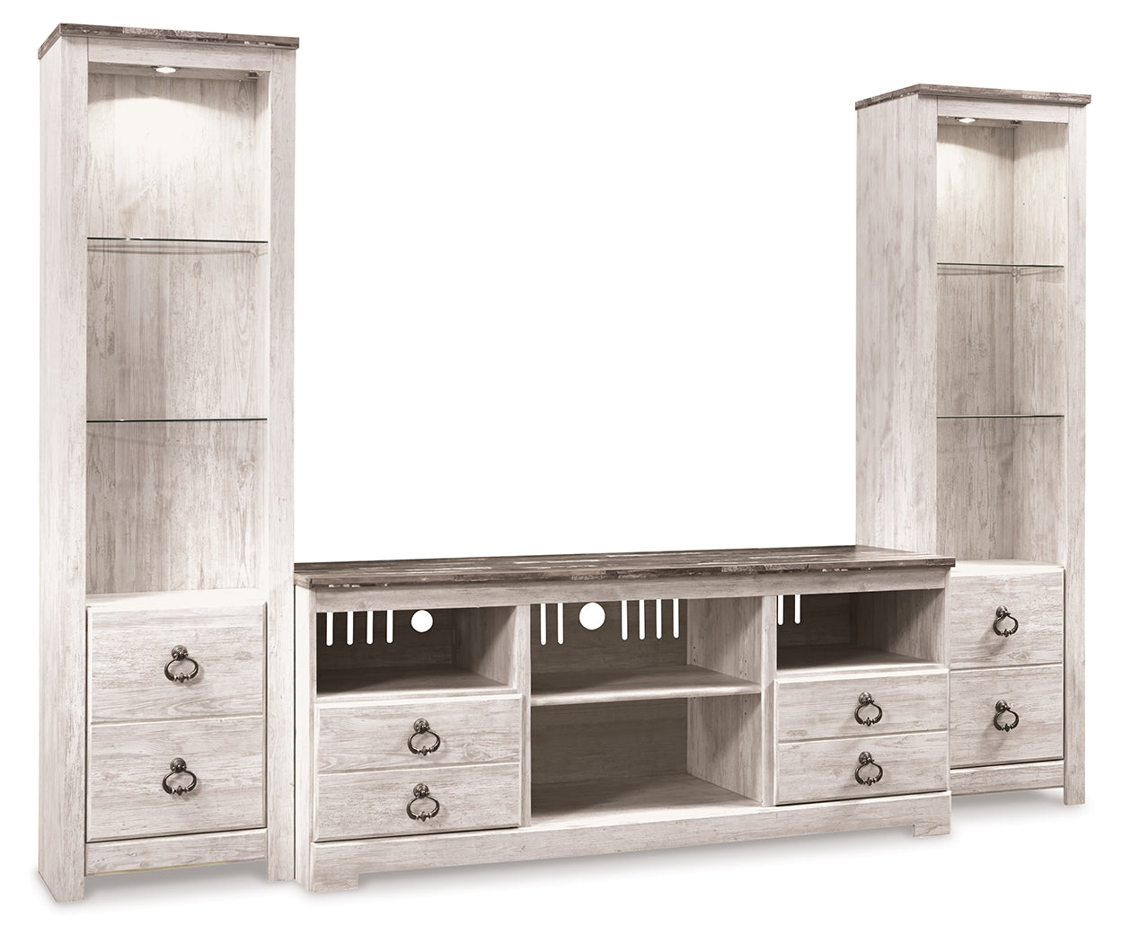 Leasing Furniture - Ashley Furniture - Willowton 3-Piece Entertainment Center - 3-Piece Entertainment Center / Whitewash - W267W16