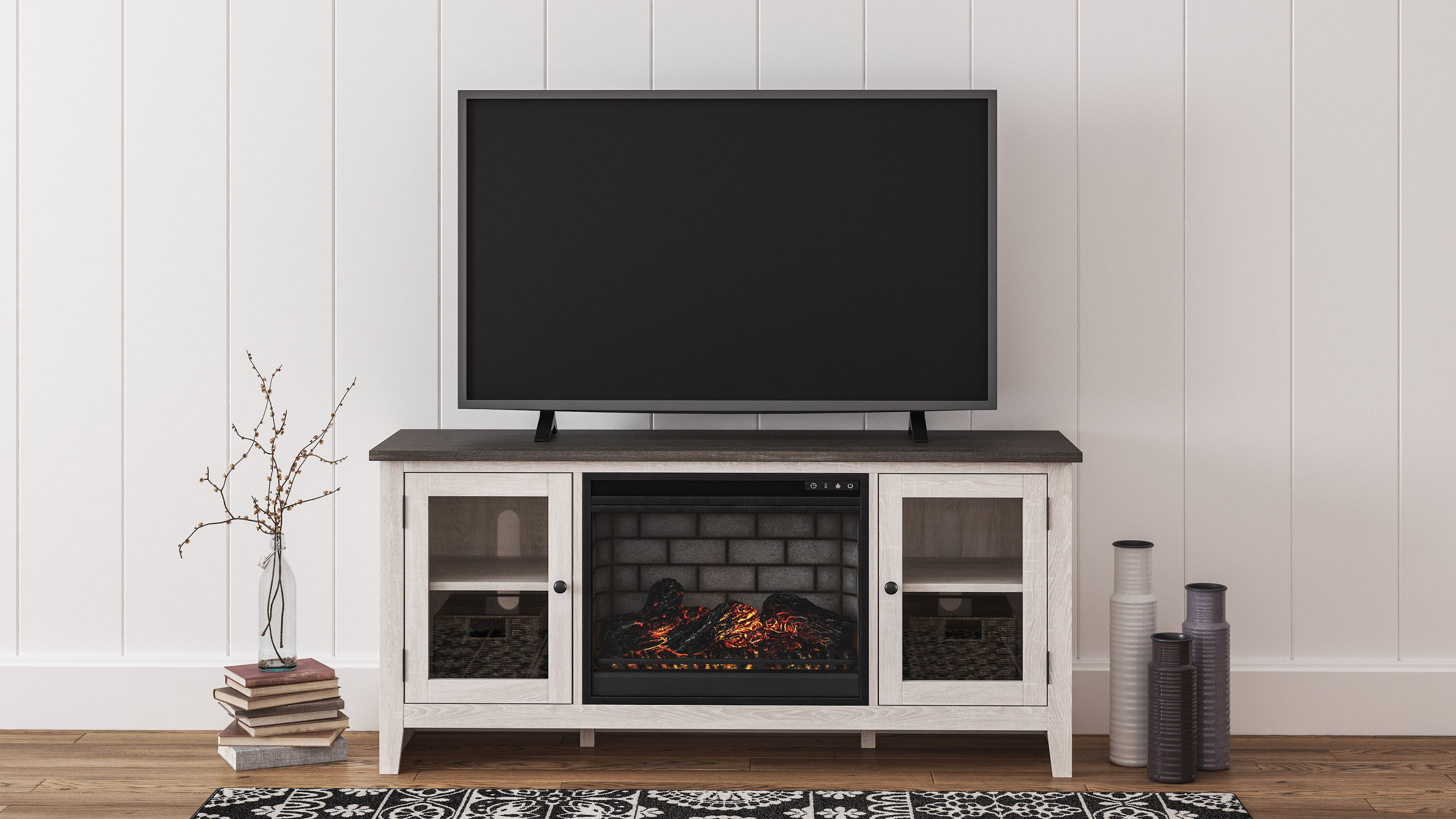 Leasing Furniture - Ashley Furniture - Dorrinson 60" TV Stand with Electric Fireplace - 60" TV Stand with Electric Fireplace / Two-tone - W287W3