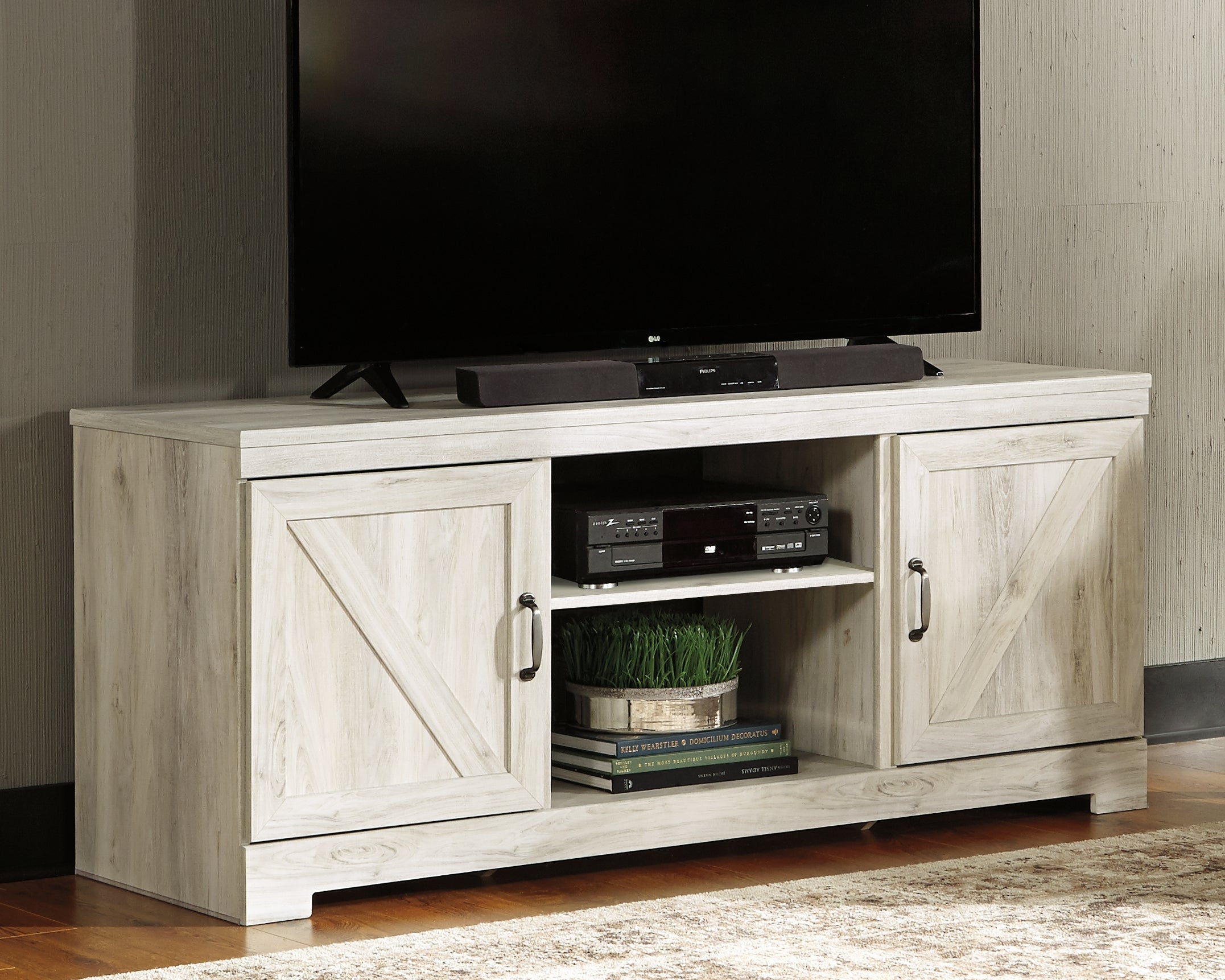 Leasing Furniture - Ashley Furniture - Bellaby TV Stand - 63" / Whitewash - W331-68