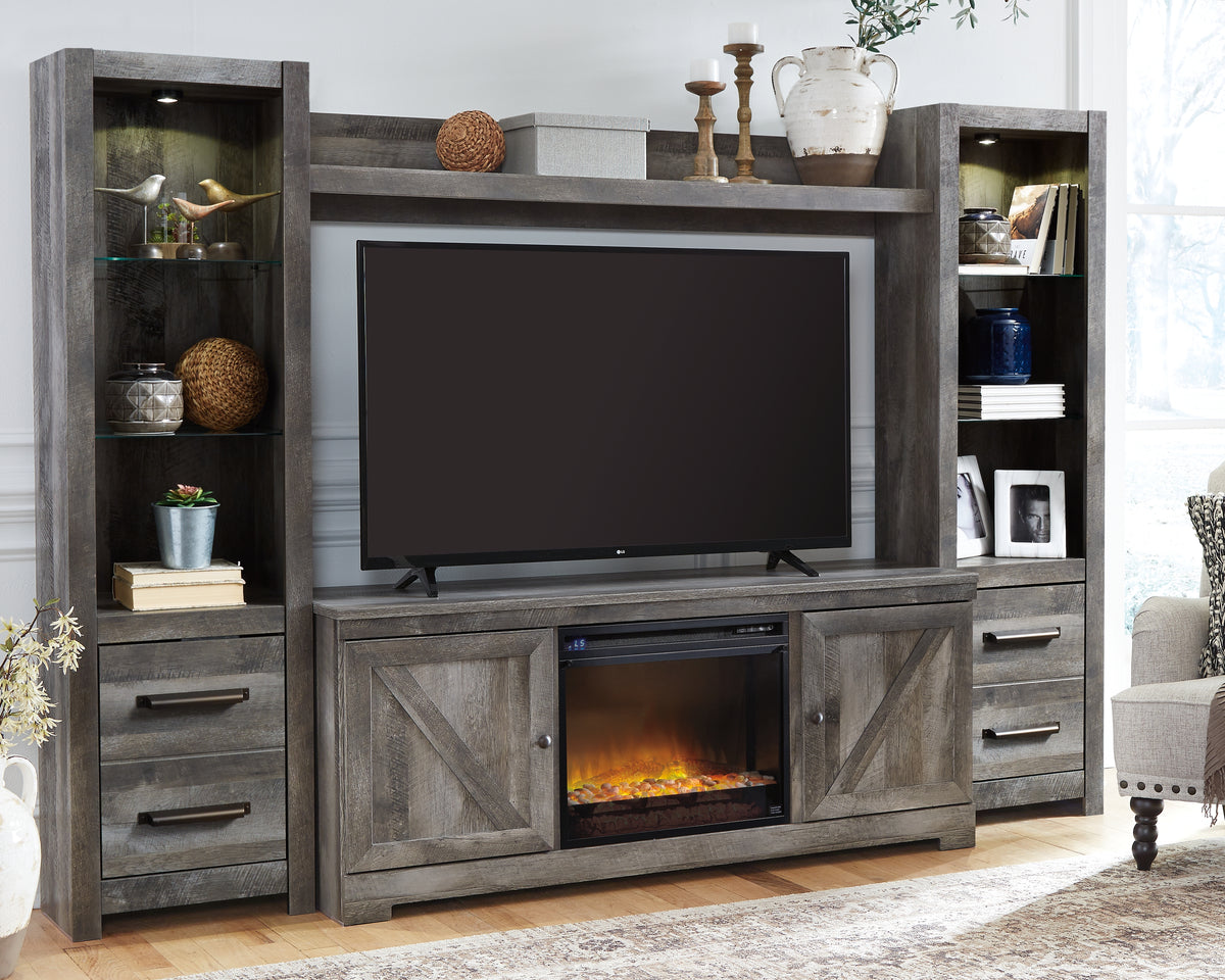 Leasing Furniture - Ashley Furniture - Wynnlow 4-Piece Entertainment Center with Electric Fireplace - 4-Piece Entertainment Center with Electric Fireplace / Gray - W440W5