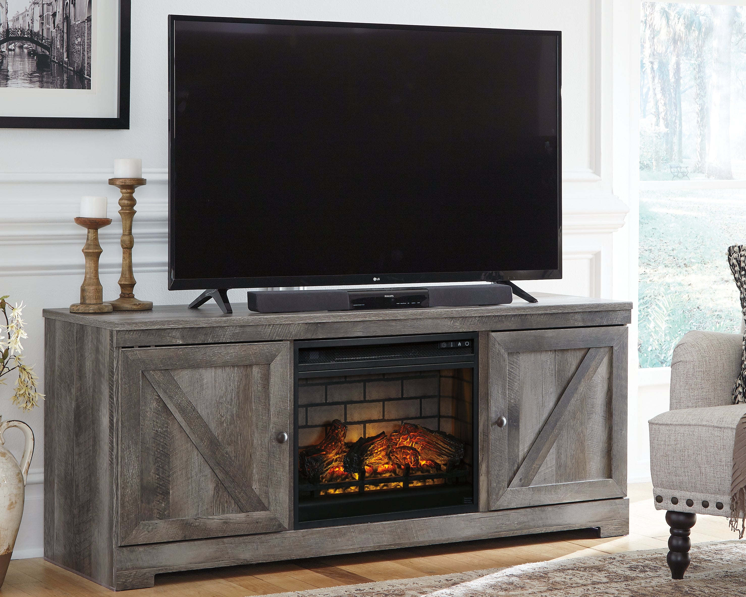 Leasing Furniture - Ashley Furniture - Wynnlow 63" TV Stand with Electric Fireplace - 63" TV Stand with Electric Fireplace / Gray - W440W9