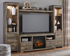 Leasing Furniture - Ashley Furniture - Trinell 4-Piece Entertainment Center with Electric Fireplace - 4-Piece Entertainment Center with Electric Fireplace / Brown - W446W8