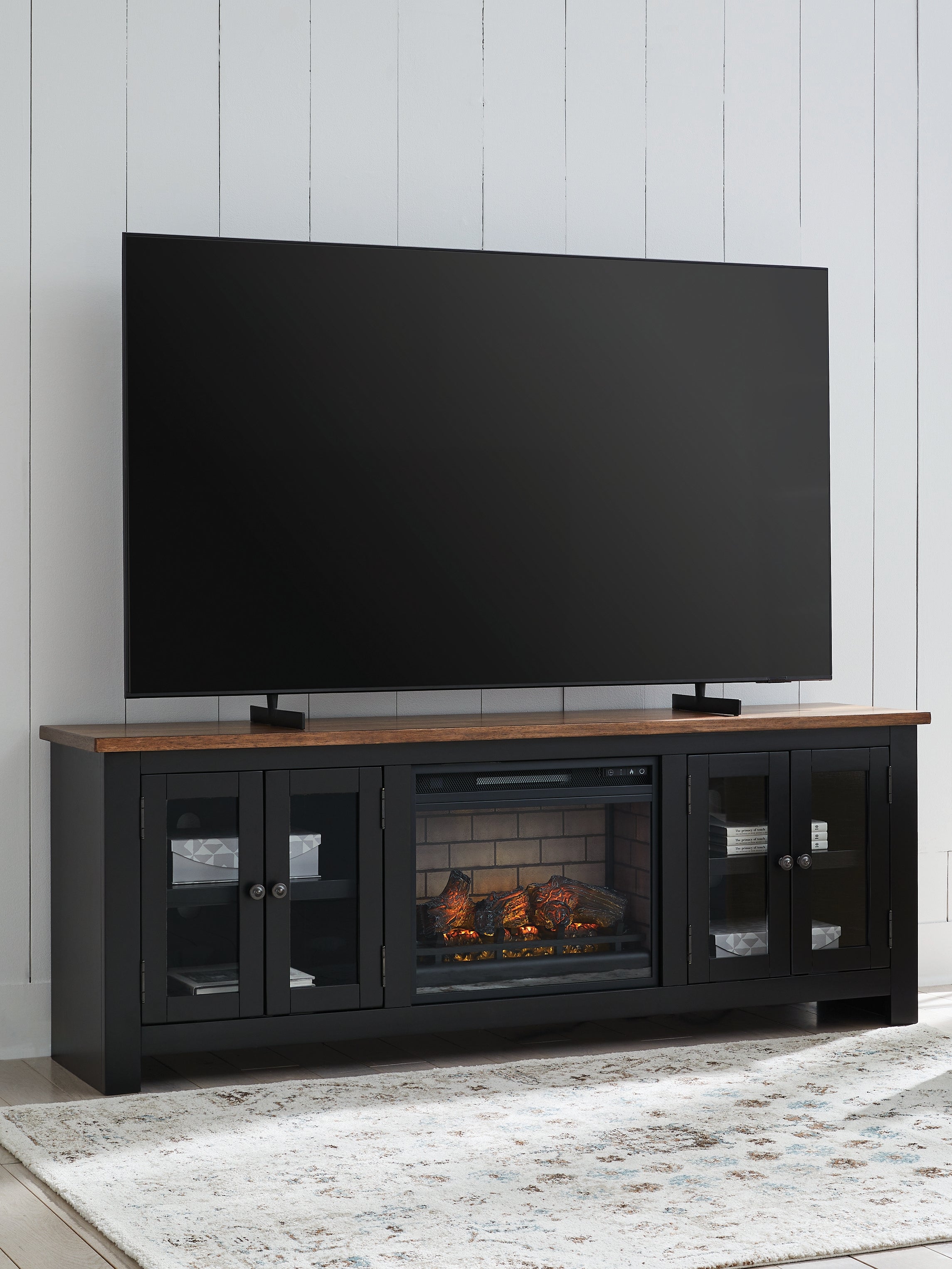 Leasing Furniture - Ashley Furniture - Wildenauer 76" TV Stand with Electric Fireplace - 76" TV Stand with Electric Fireplace / Brown/Black - W664W1