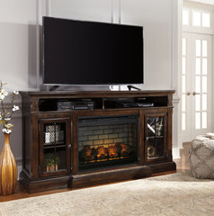 Leasing Furniture - Ashley Furniture - Roddinton 72" TV Stand with Electric Fireplace - 72" TV Stand with Electric Fireplace / Dark Brown - W701W8