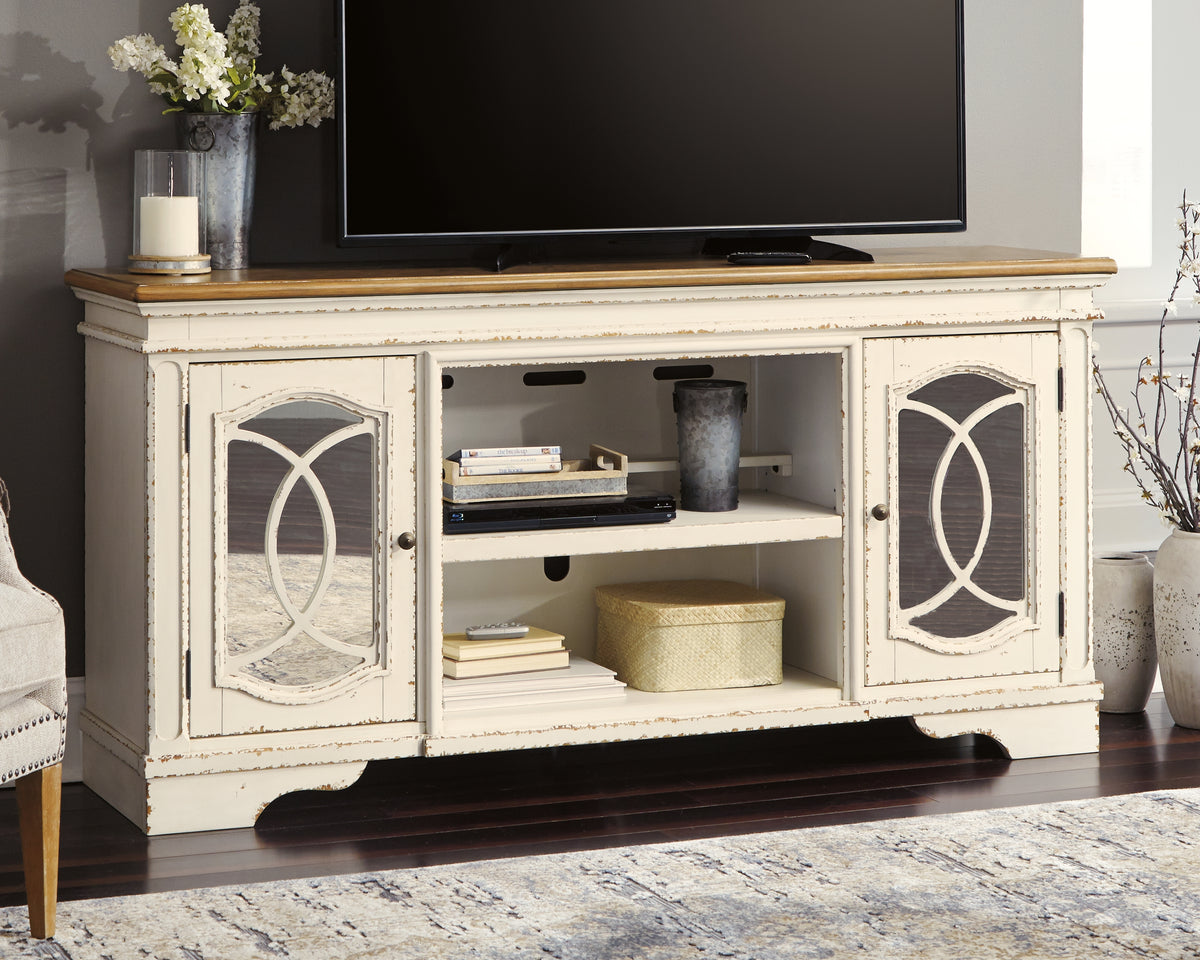 Leasing Furniture - Ashley Furniture - Realyn 74" TV Stand - 74" / Chipped White - W743-68