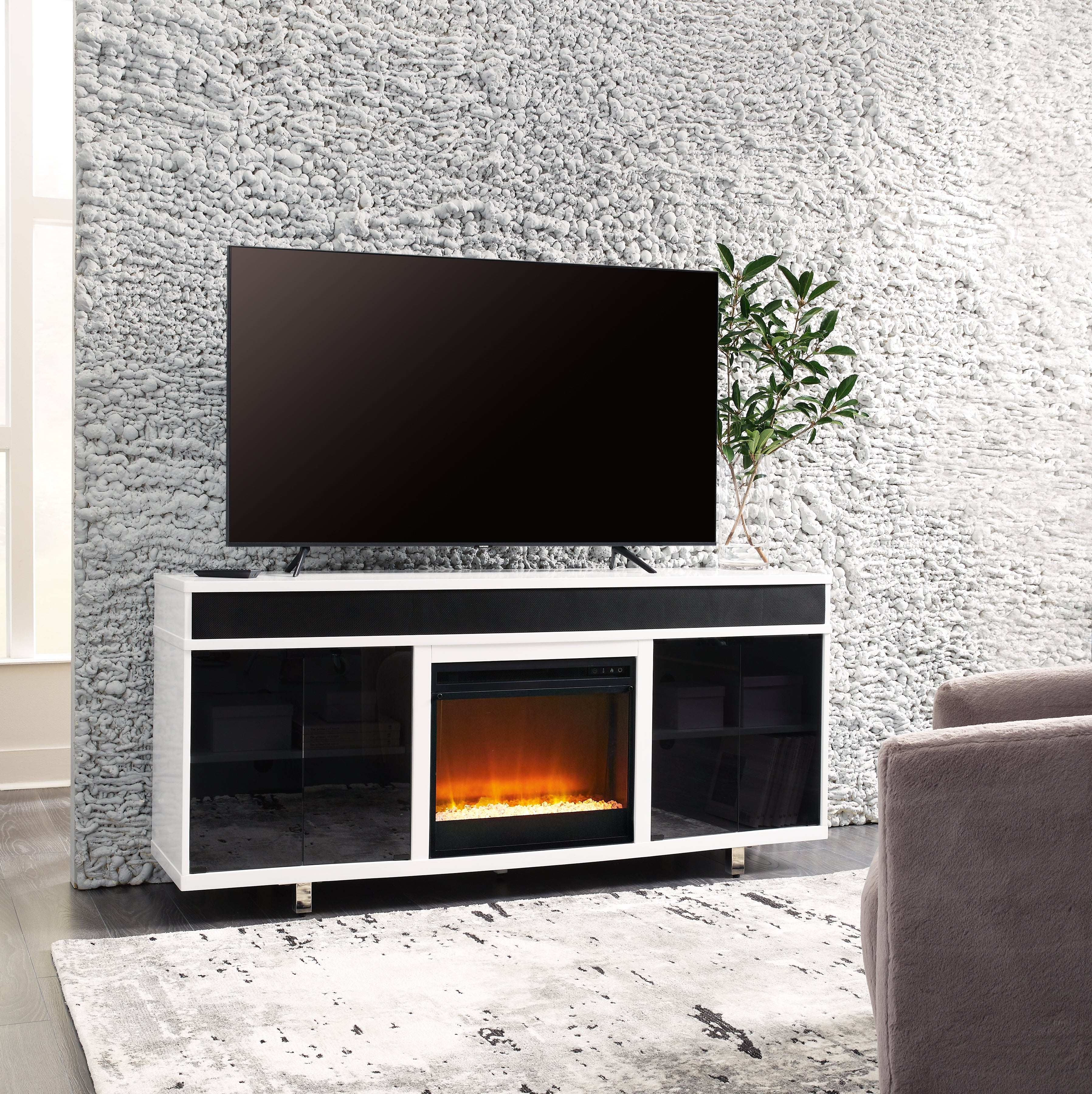 Leasing Furniture - Ashley Furniture - Gardoni 72" TV Stand with Electric Fireplace - 72" TV Stand with Electric Fireplace / White/Black - W756W1