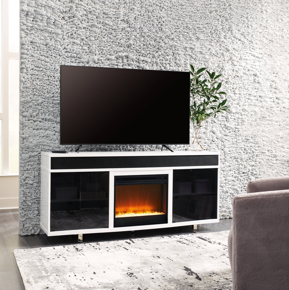 Leasing Furniture - Ashley Furniture - Gardoni 72" TV Stand with Electric Fireplace - 72" TV Stand with Electric Fireplace / White/Black - W756W1