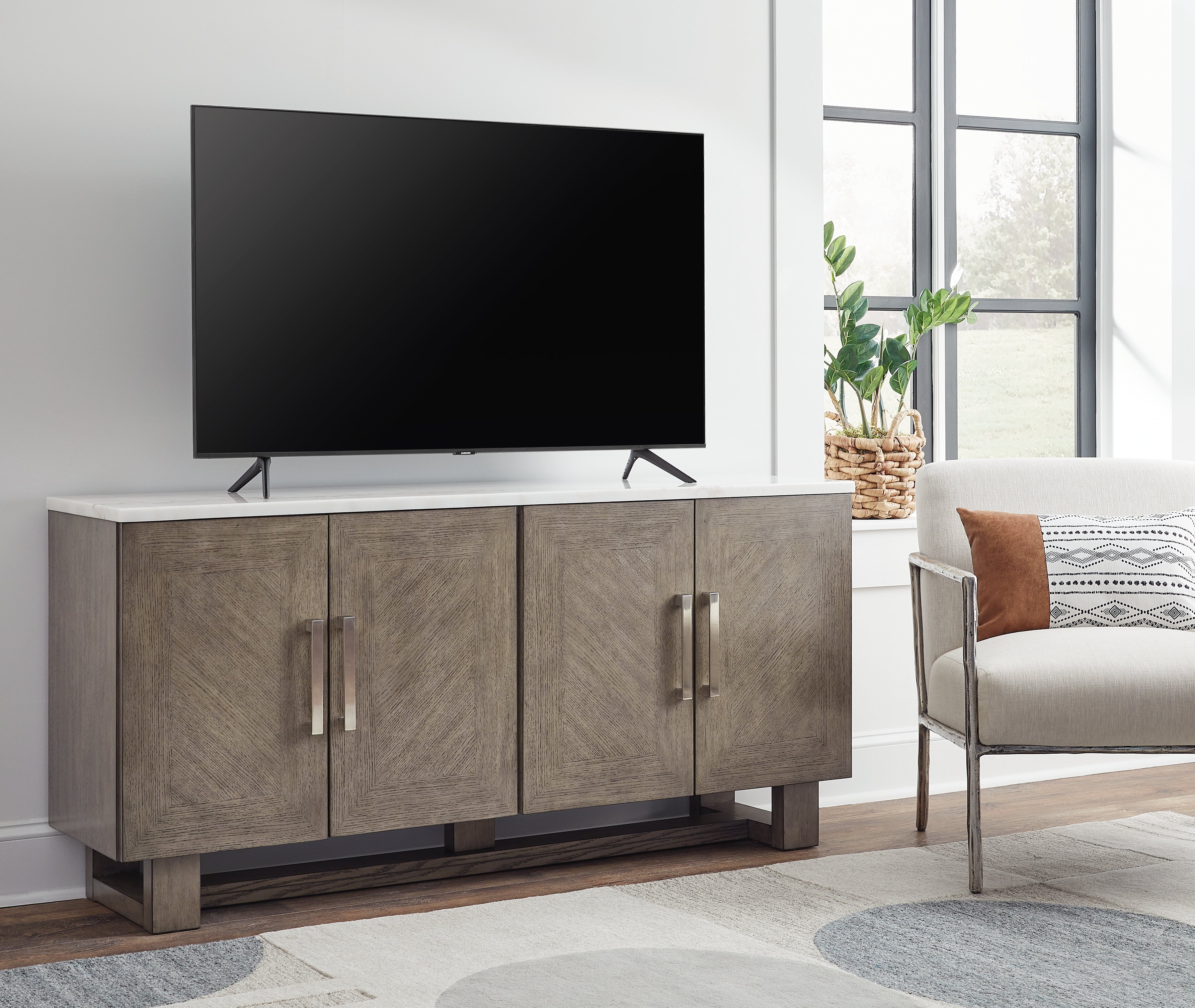 Leasing Furniture - Ashley Furniture - Loyaska 68" TV Stand - 68" / Grayish Brown/White - W854-68
